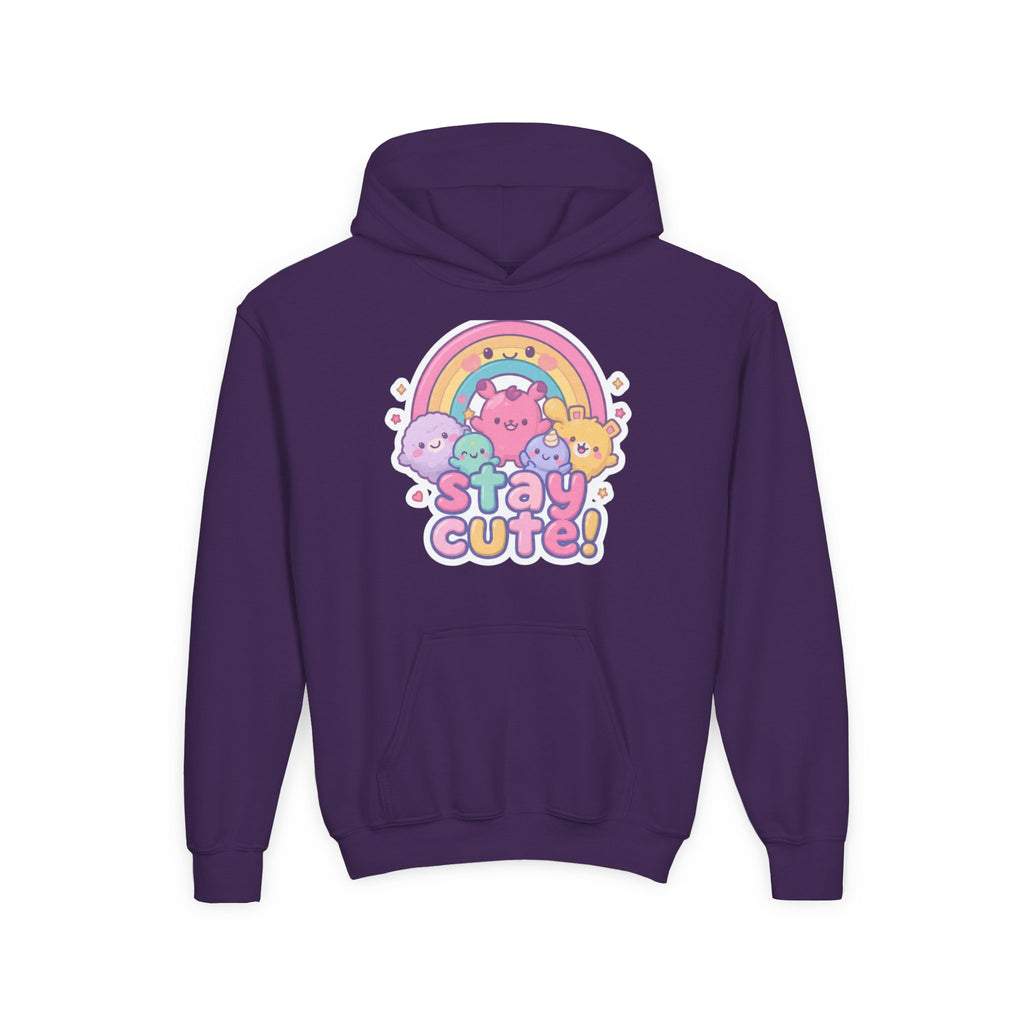 Youth Hoodie — 'Stay Cute!' Pastel Rainbow Kawaii Graphic