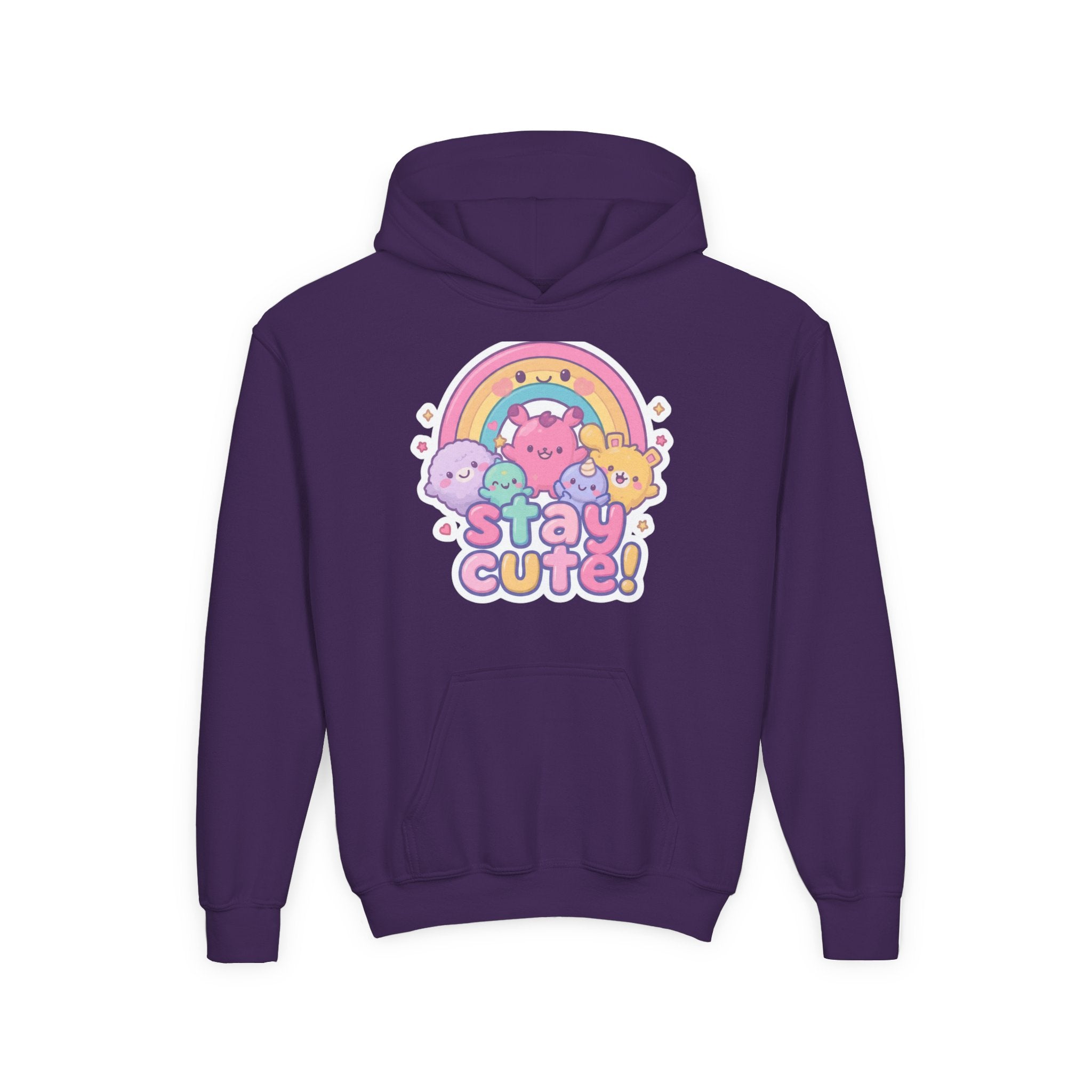 Youth Hoodie — 'Stay Cute!' Pastel Rainbow Kawaii Graphic