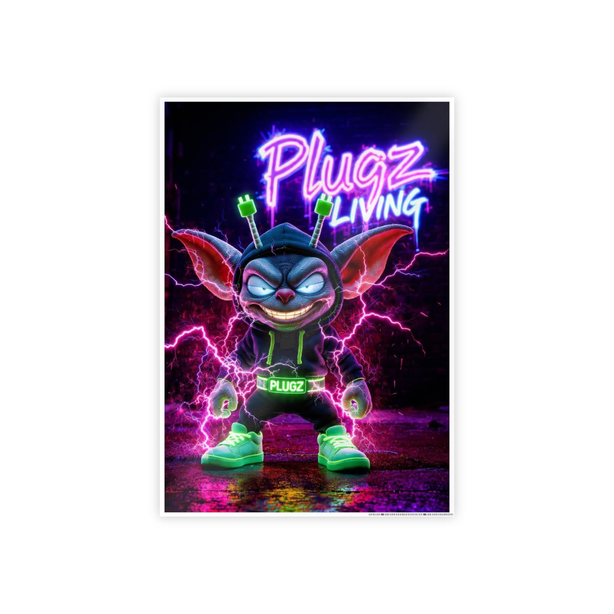 Gloss Poster — 'Plugz Living' Neon Character Art Print