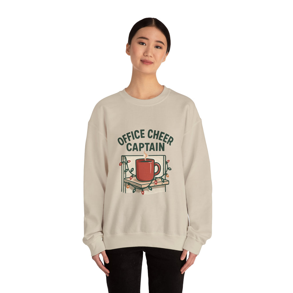 Crewneck Sweatshirt — "Office Cheer Captain" Holiday Coffee Crew