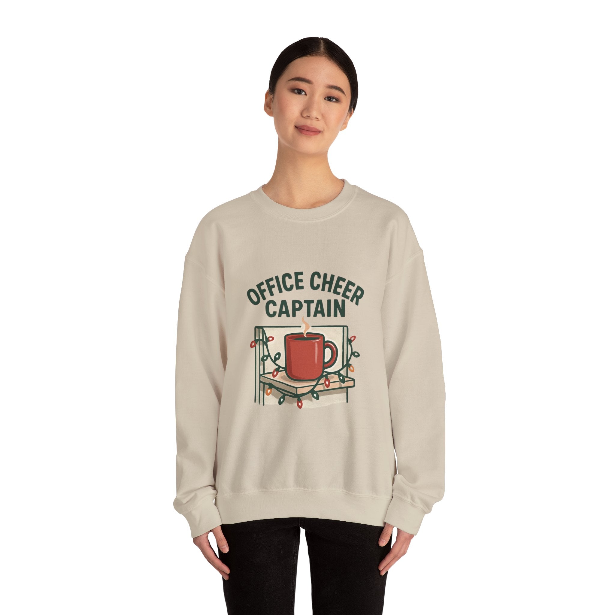 Crewneck Sweatshirt — "Office Cheer Captain" Holiday Coffee Crew