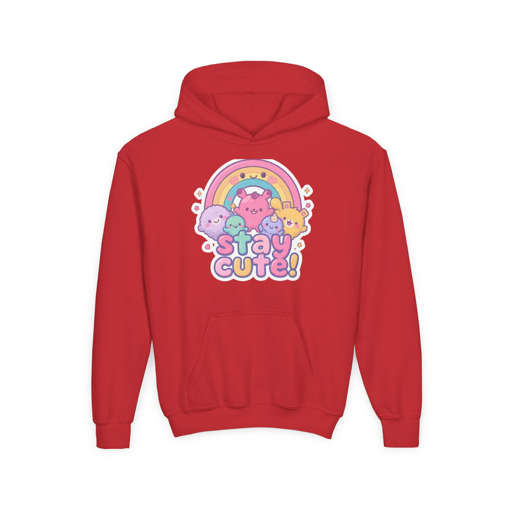 Youth Hoodie — 'Stay Cute!' Pastel Rainbow Kawaii Graphic