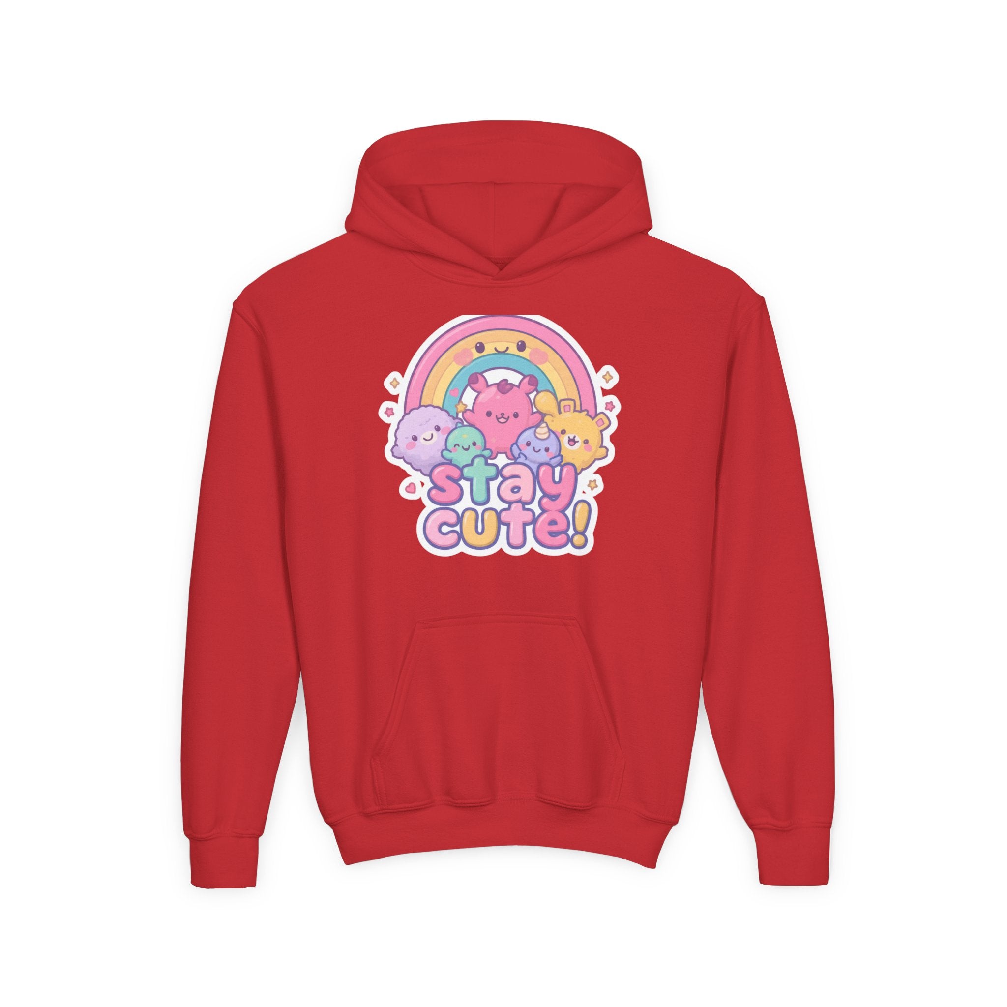 Youth Hoodie — 'Stay Cute!' Pastel Rainbow Kawaii Graphic