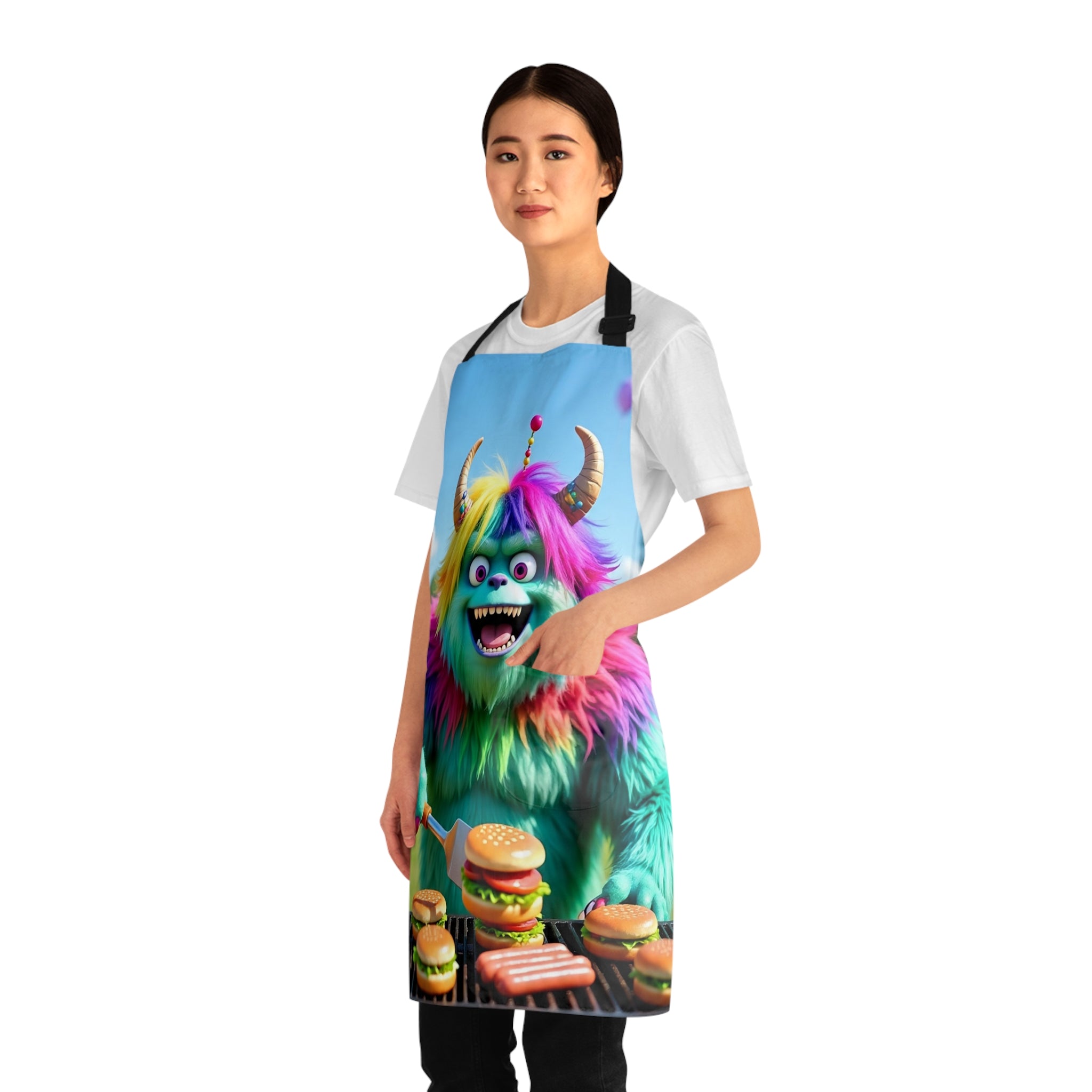 Colorful Monster Grill Apron, Fun Cooking Apron, Unique BBQ Gift for Adults, Kitchen Apron for Food Lovers, Whimsical Gift for Chef