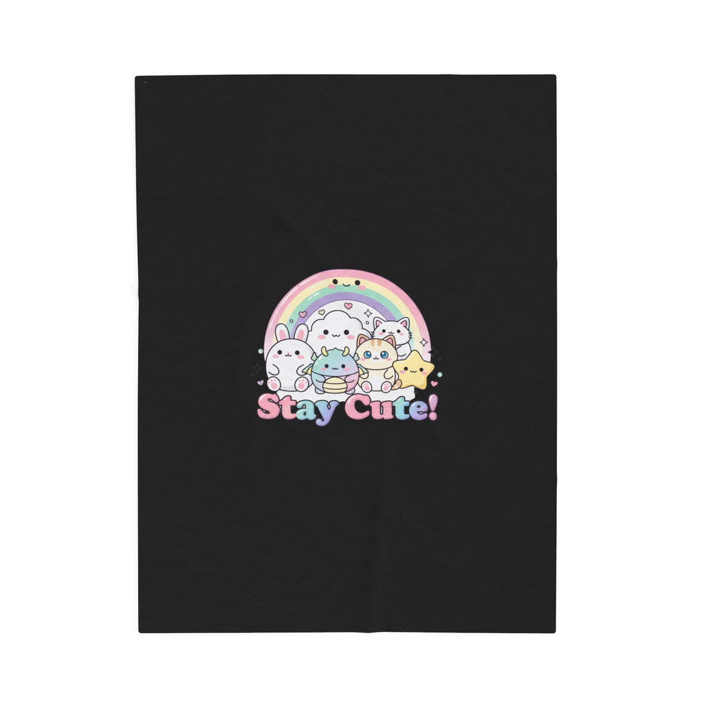 Stay Cute! Pastel Kawaii Rainbow Velveteen Plush Blanket | Cutecore Kawaii Revival