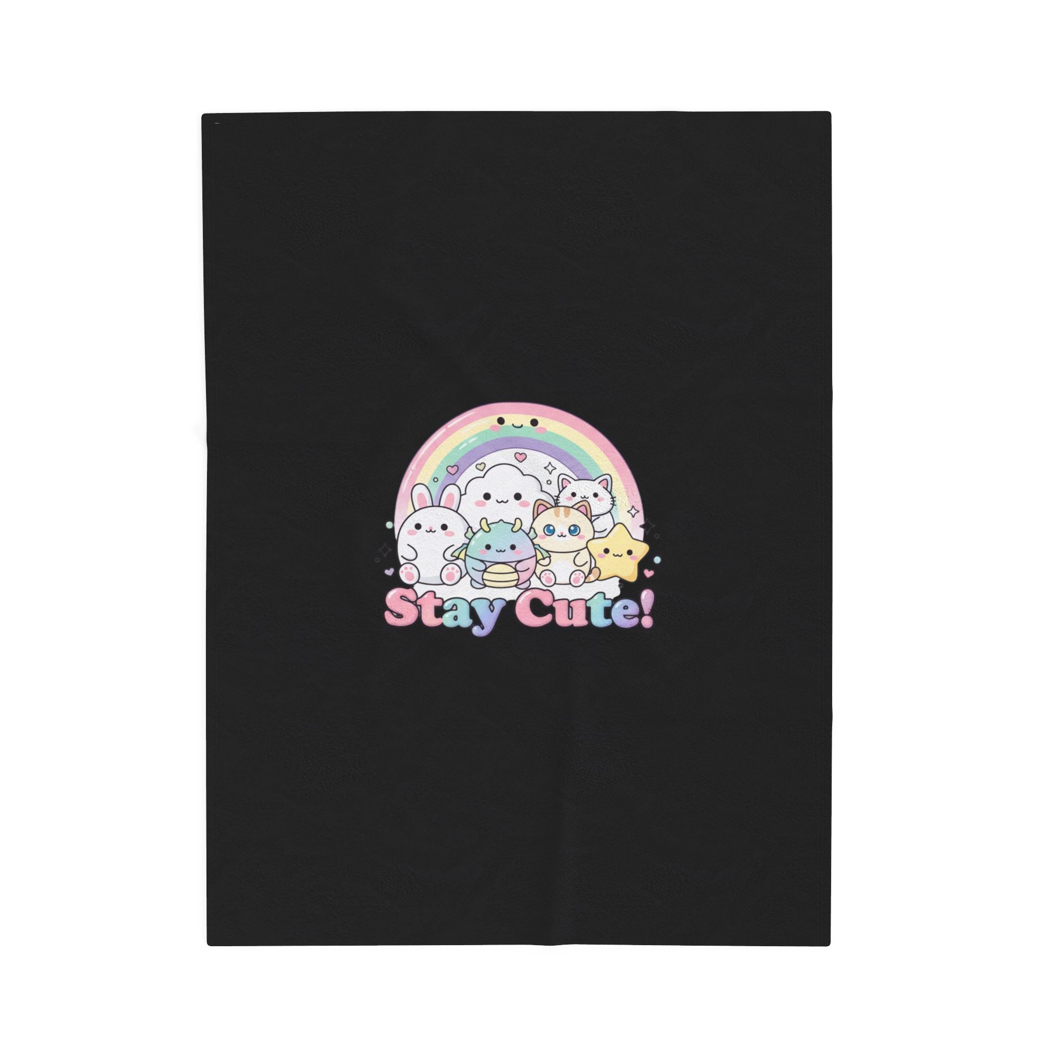 Stay Cute! Pastel Kawaii Rainbow Velveteen Plush Blanket | Cutecore Kawaii Revival