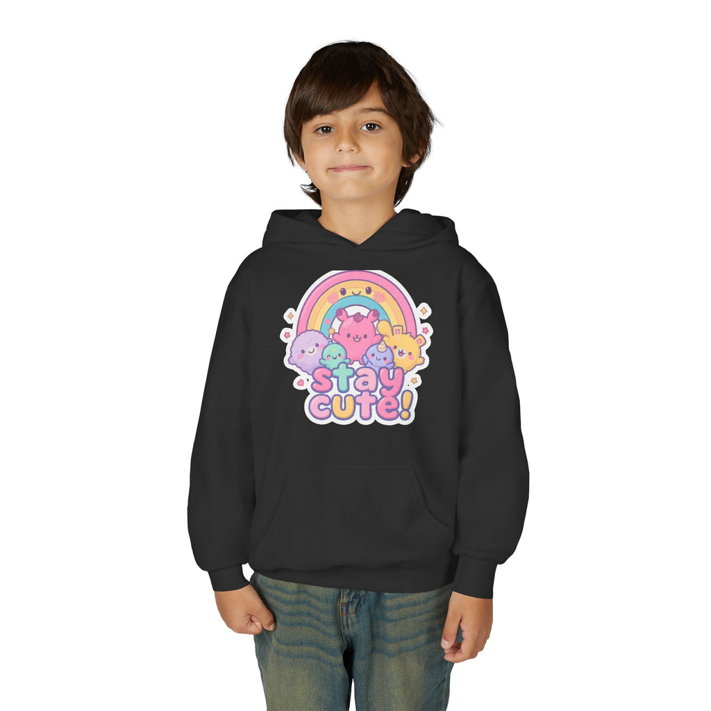 Youth Hoodie — 'Stay Cute!' Pastel Rainbow Kawaii Graphic