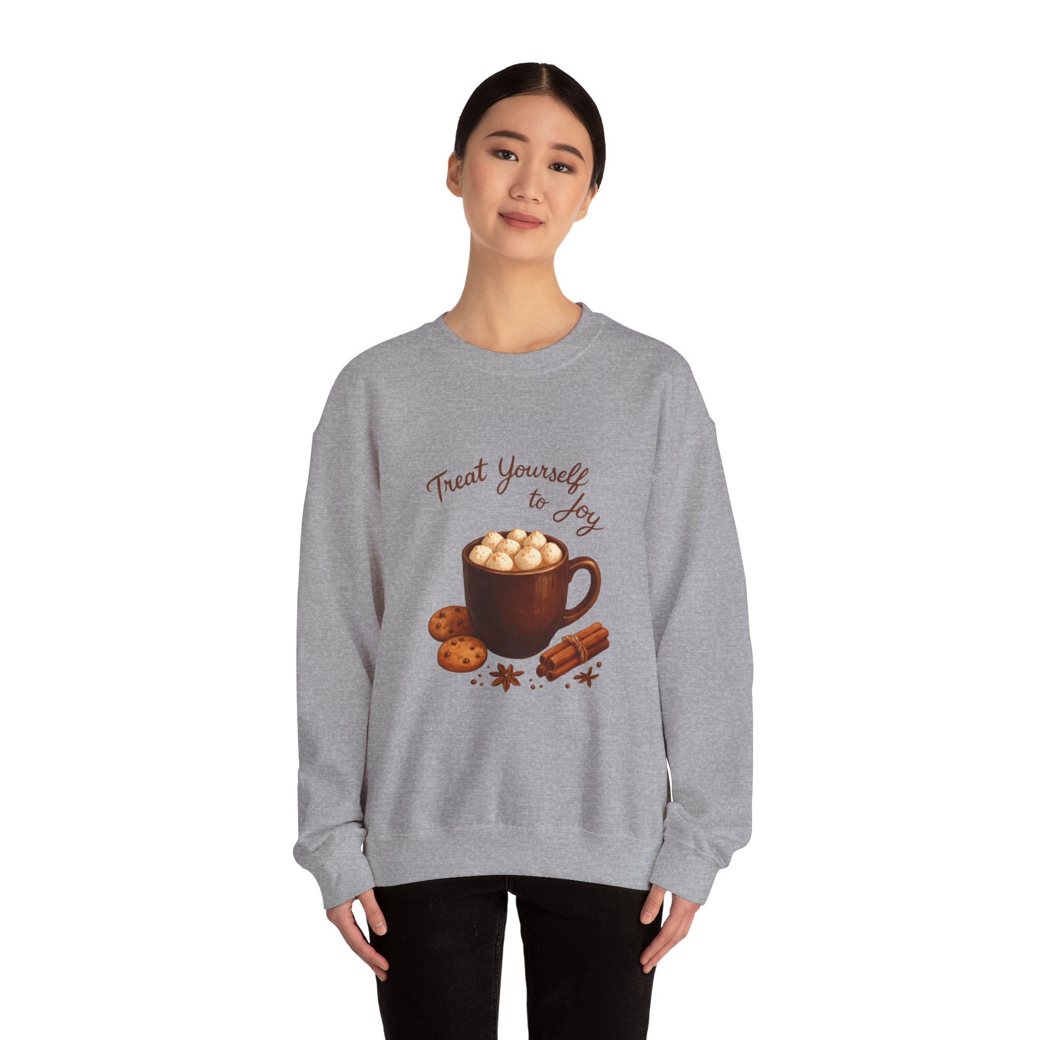 Cozy Hot Cocoa Sweatshirt — "Treat Yourself to Joy" Crewneck