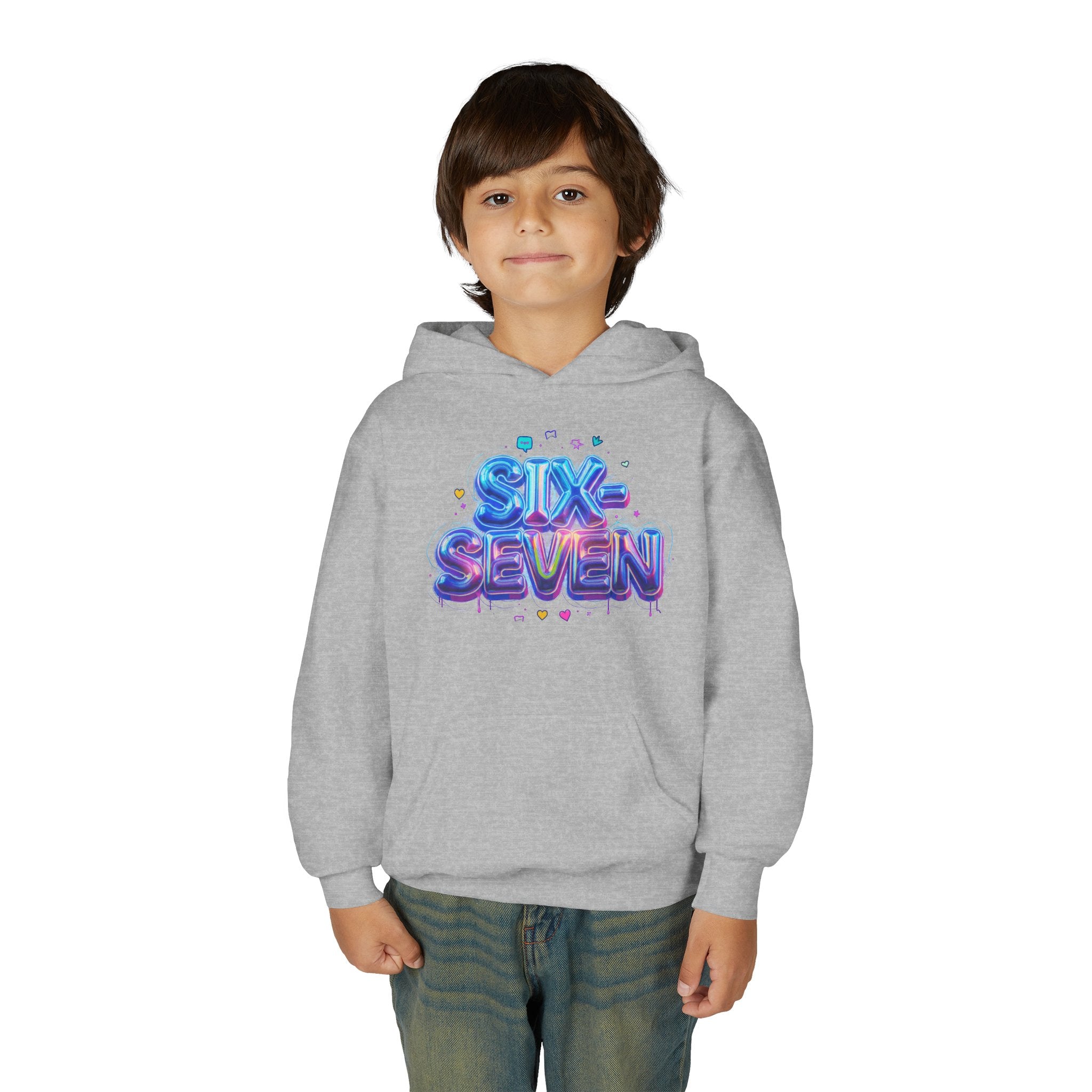 Youth Hoodie — "Six Seven" Colorful 3D Balloon Text Graphic