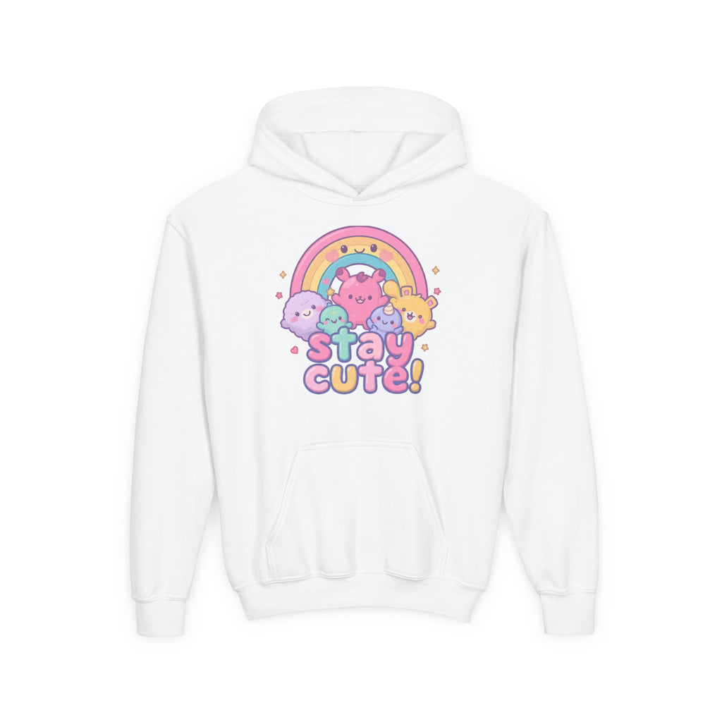 Youth Hoodie — 'Stay Cute!' Pastel Rainbow Kawaii Graphic