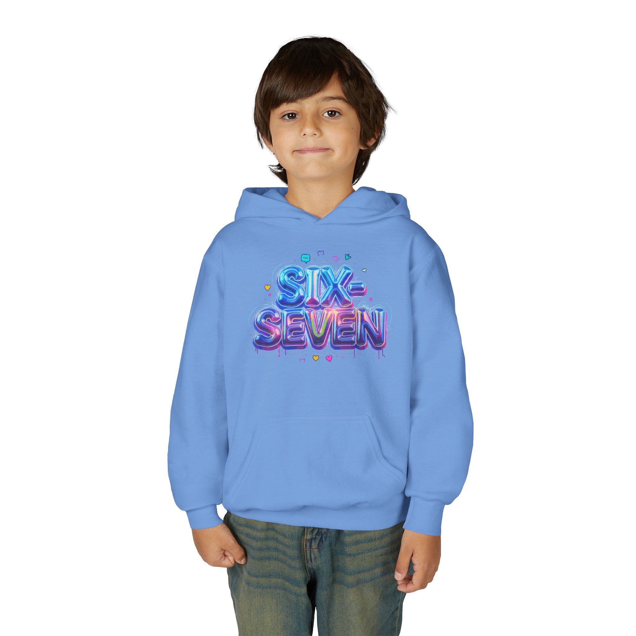Youth Hoodie — "Six Seven" Colorful 3D Balloon Text Graphic