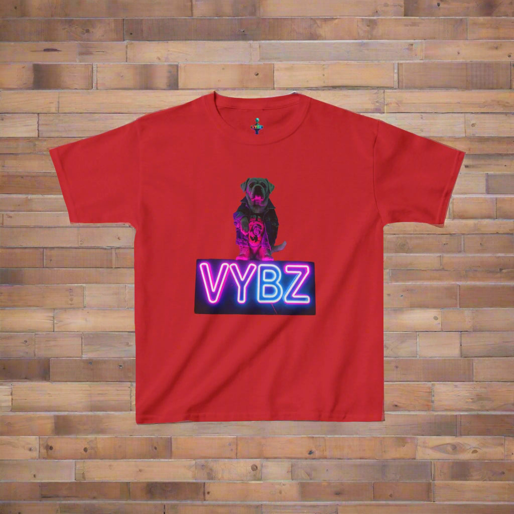 VYBZ Kids Graphic Tee, Neon Dog Shirt, Fun Casual Wear, Birthday Gift, Cool Kids Apparel, Summer Vacation Top