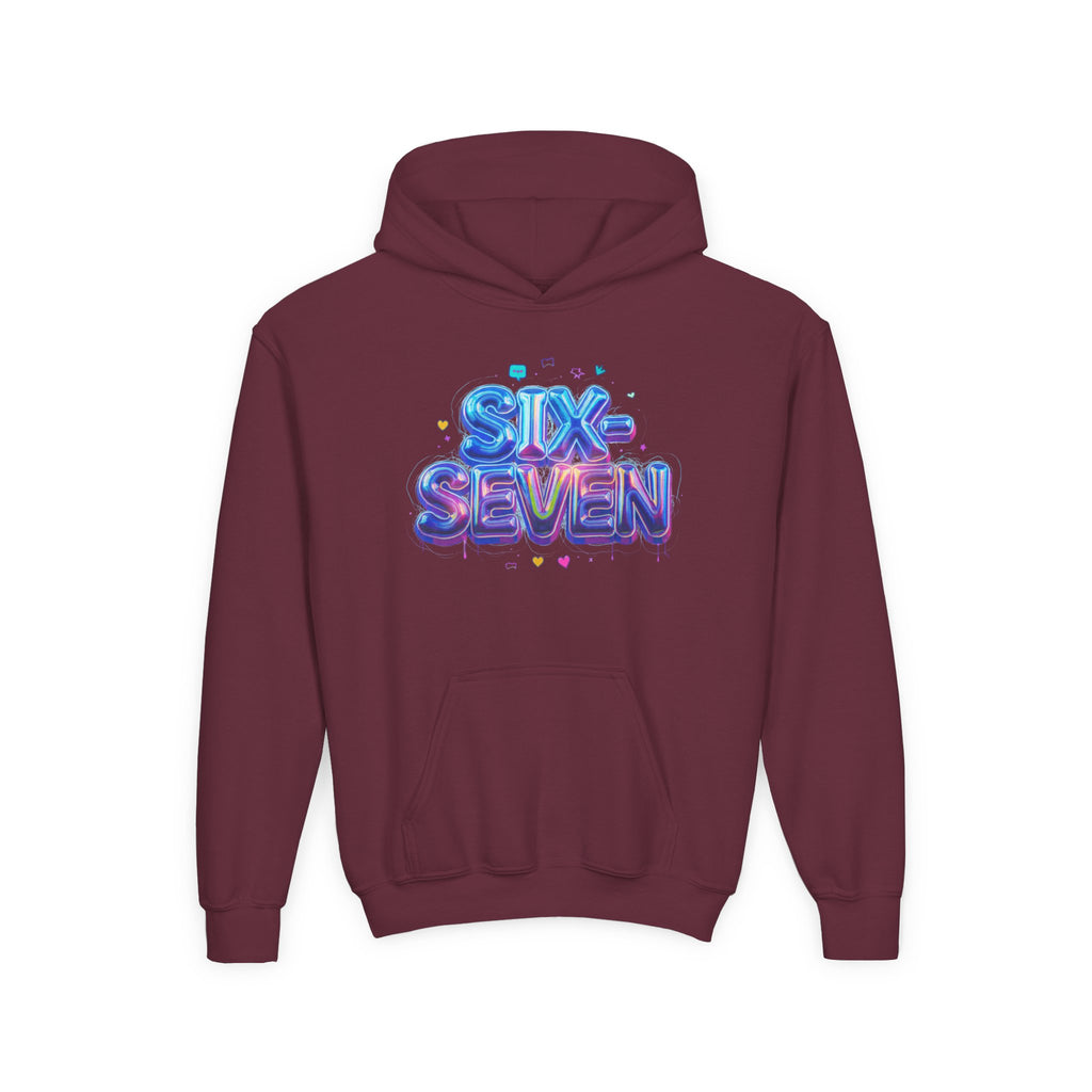 Youth Hoodie — "Six Seven" Colorful 3D Balloon Text Graphic