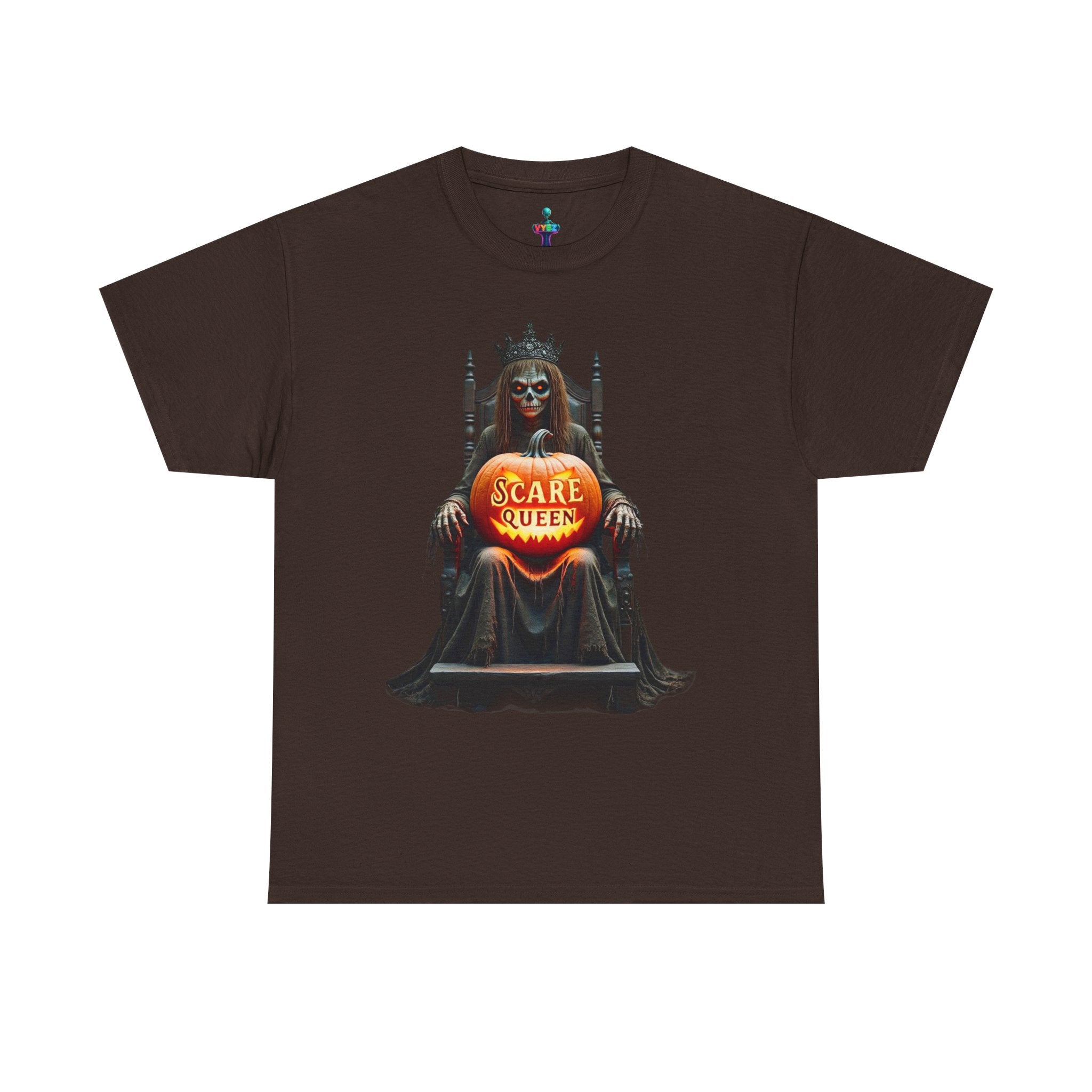 VYBZ Scare Queen Unisex Heavy Cotton Tee, Halloween T-Shirt, Horror Movie Fan Apparel, Gothic Fashion, Spooky Gift