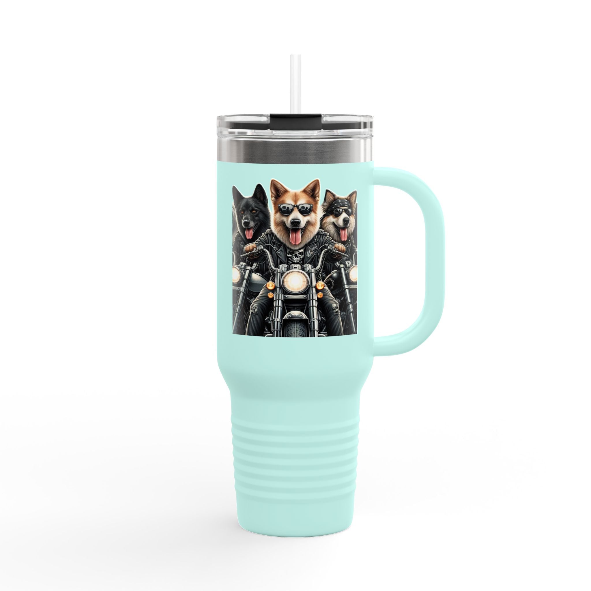 Insulated Travel Mug - Fun Motorcycle Dog Design
