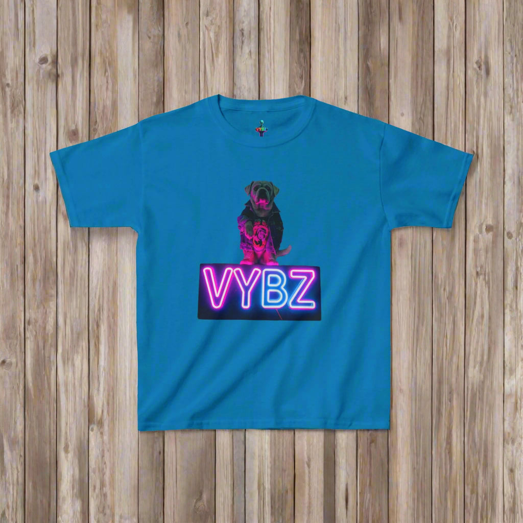 VYBZ Kids Graphic Tee, Neon Dog Shirt, Fun Casual Wear, Birthday Gift, Cool Kids Apparel, Summer Vacation Top