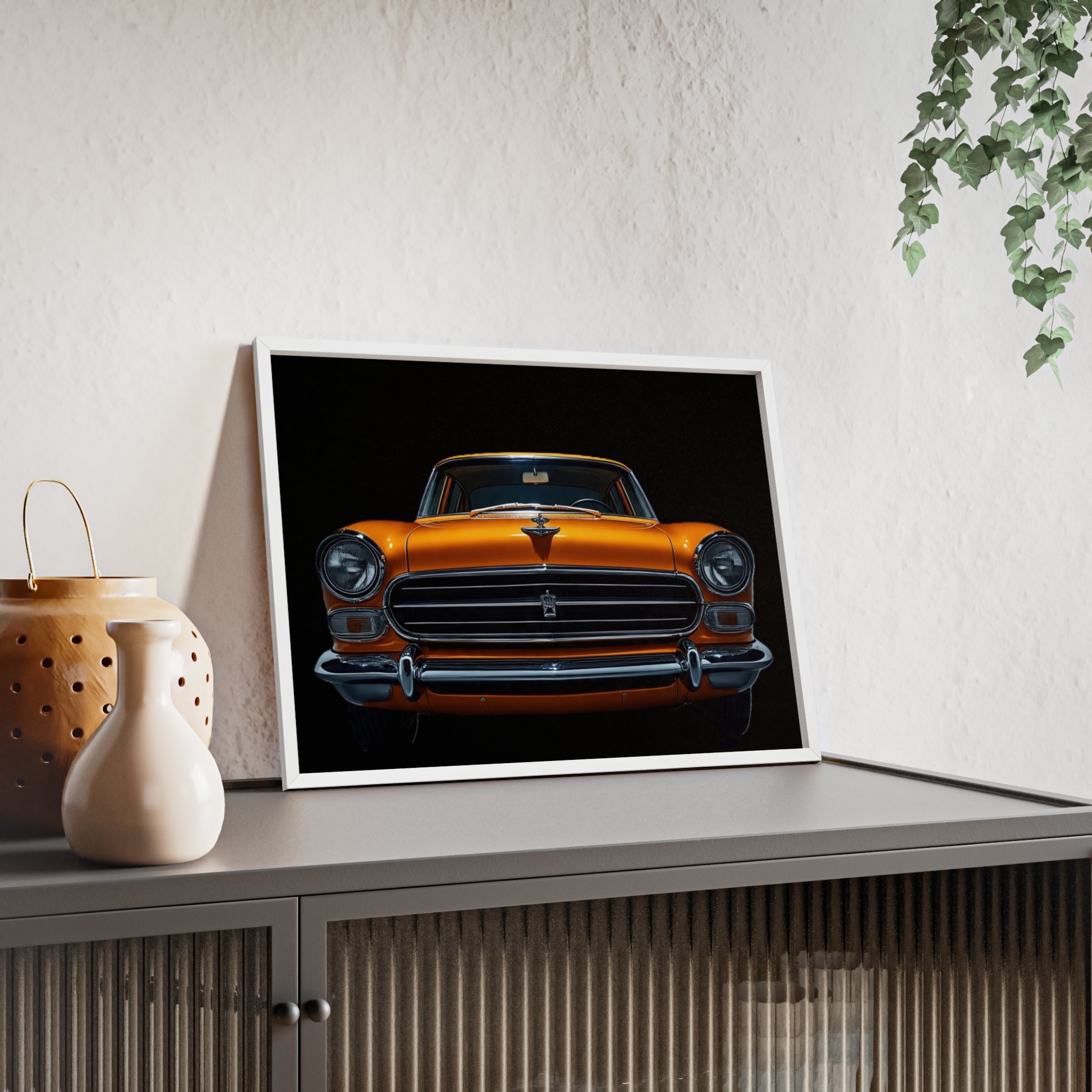 Classic Car Art Poster with Wooden Frame, Vintage Auto Decor, Gift for Car Lovers, Retro Wall Art, Home & Office Decoration