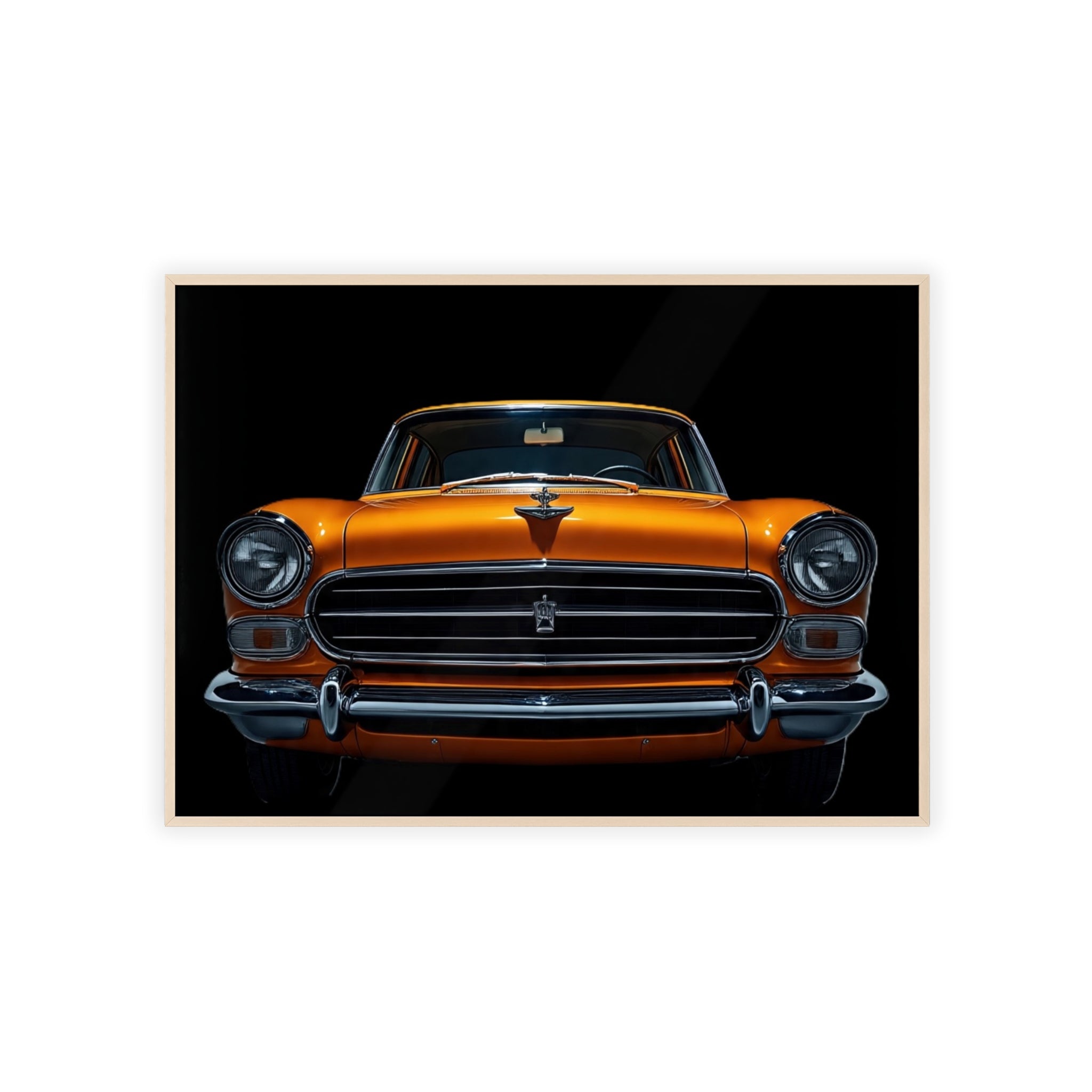 Classic Car Art Poster with Wooden Frame, Vintage Auto Decor, Gift for Car Lovers, Retro Wall Art, Home & Office Decoration