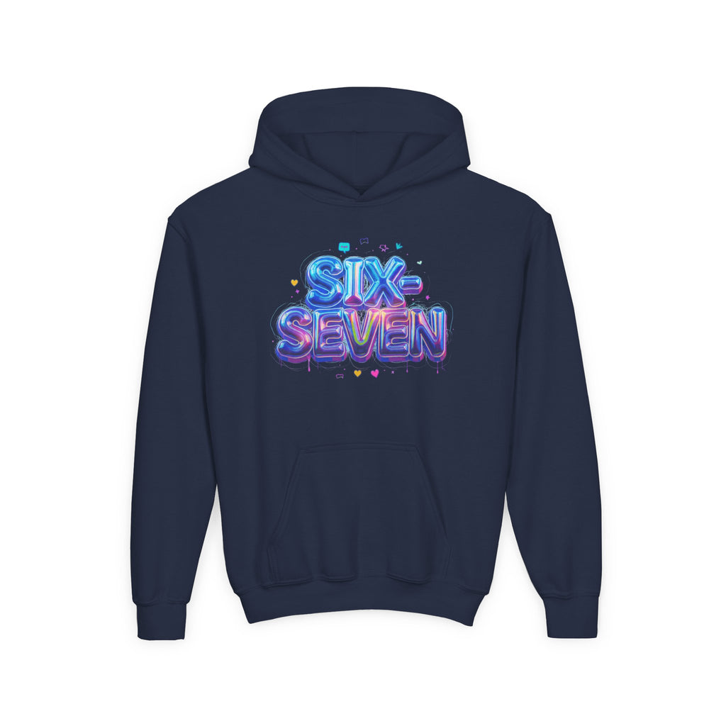 Youth Hoodie — "Six Seven" Colorful 3D Balloon Text Graphic