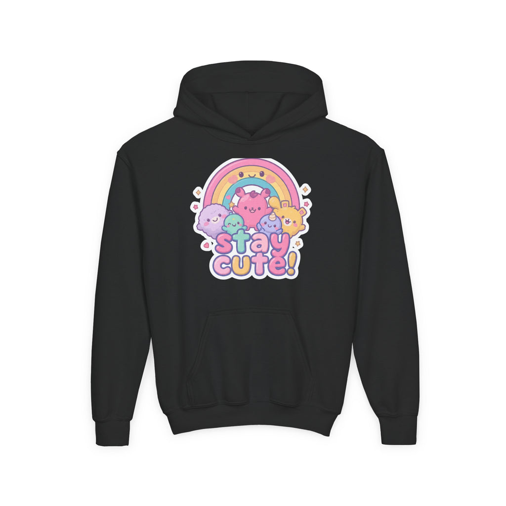 Youth Hoodie — 'Stay Cute!' Pastel Rainbow Kawaii Graphic