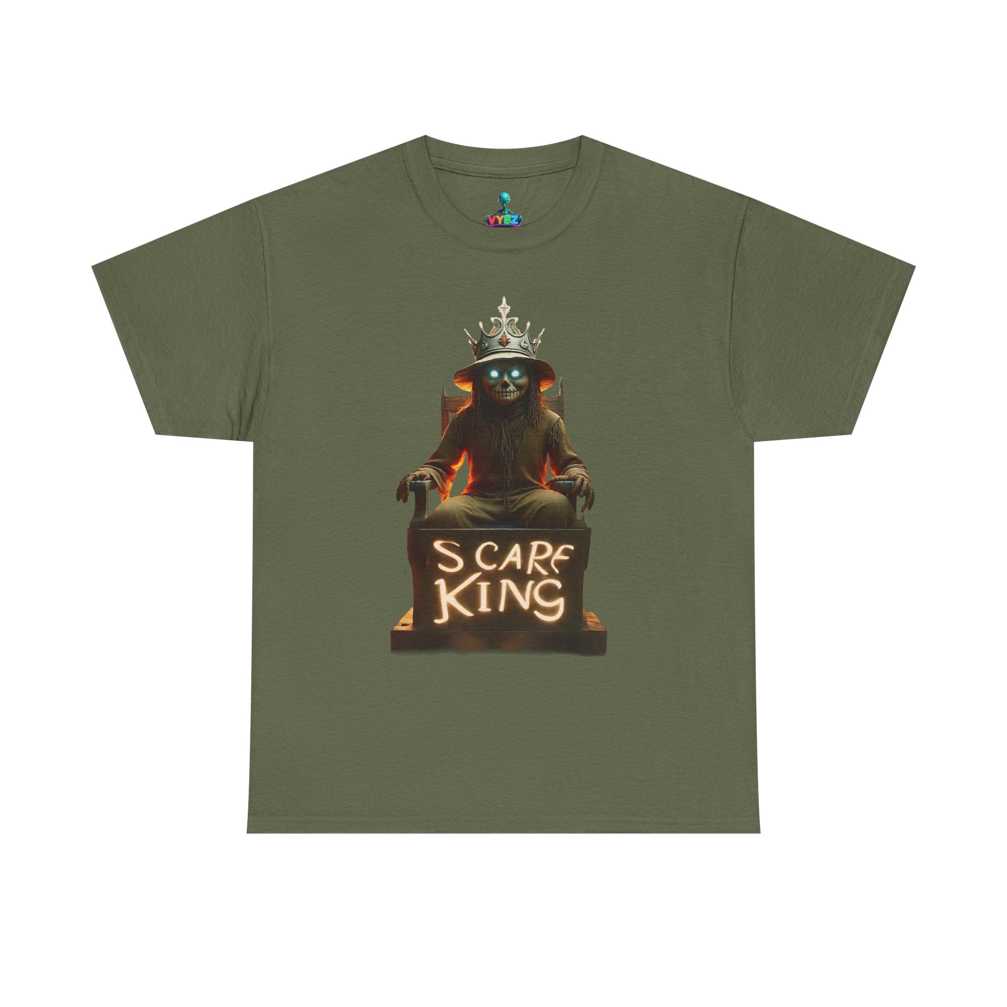 VYBZ Scare King Unisex Heavy Cotton Tee, Halloween Shirt, Horror Tee, Graphic T-Shirt, Scary Costume Top, Gift for Spooky Lovers