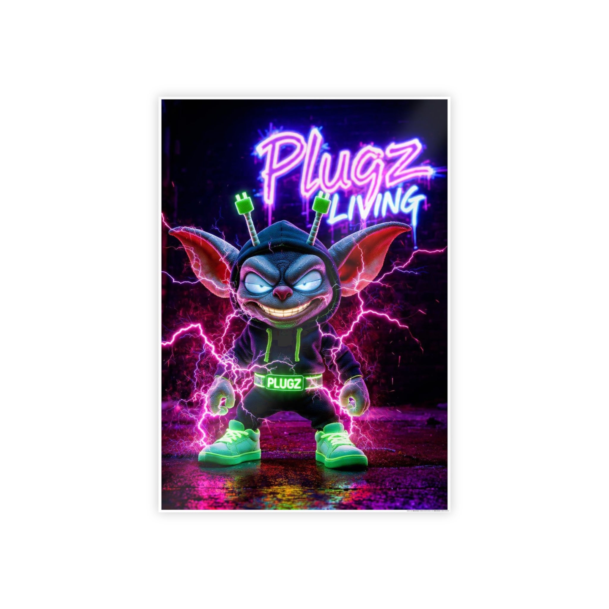 Gloss Poster — 'Plugz Living' Neon Character Art Print