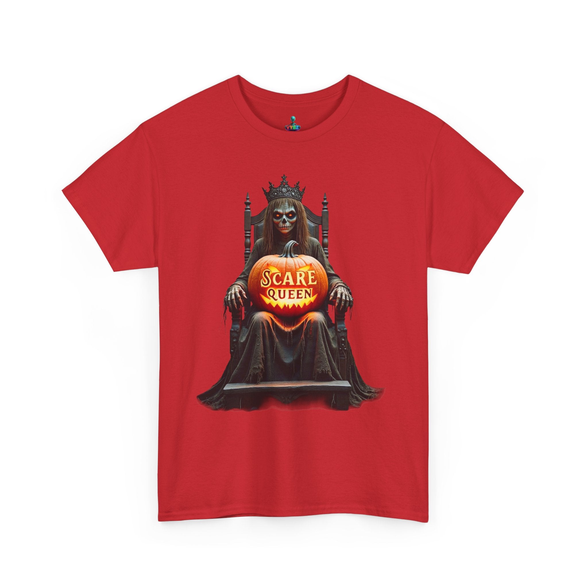 VYBZ Scare Queen Unisex Heavy Cotton Tee, Halloween T-Shirt, Horror Movie Fan Apparel, Gothic Fashion, Spooky Gift