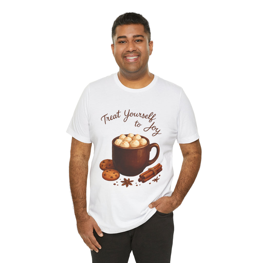 Hot Cocoa Tee — "Treat Yourself to Joy" Holiday Graphic Shirt