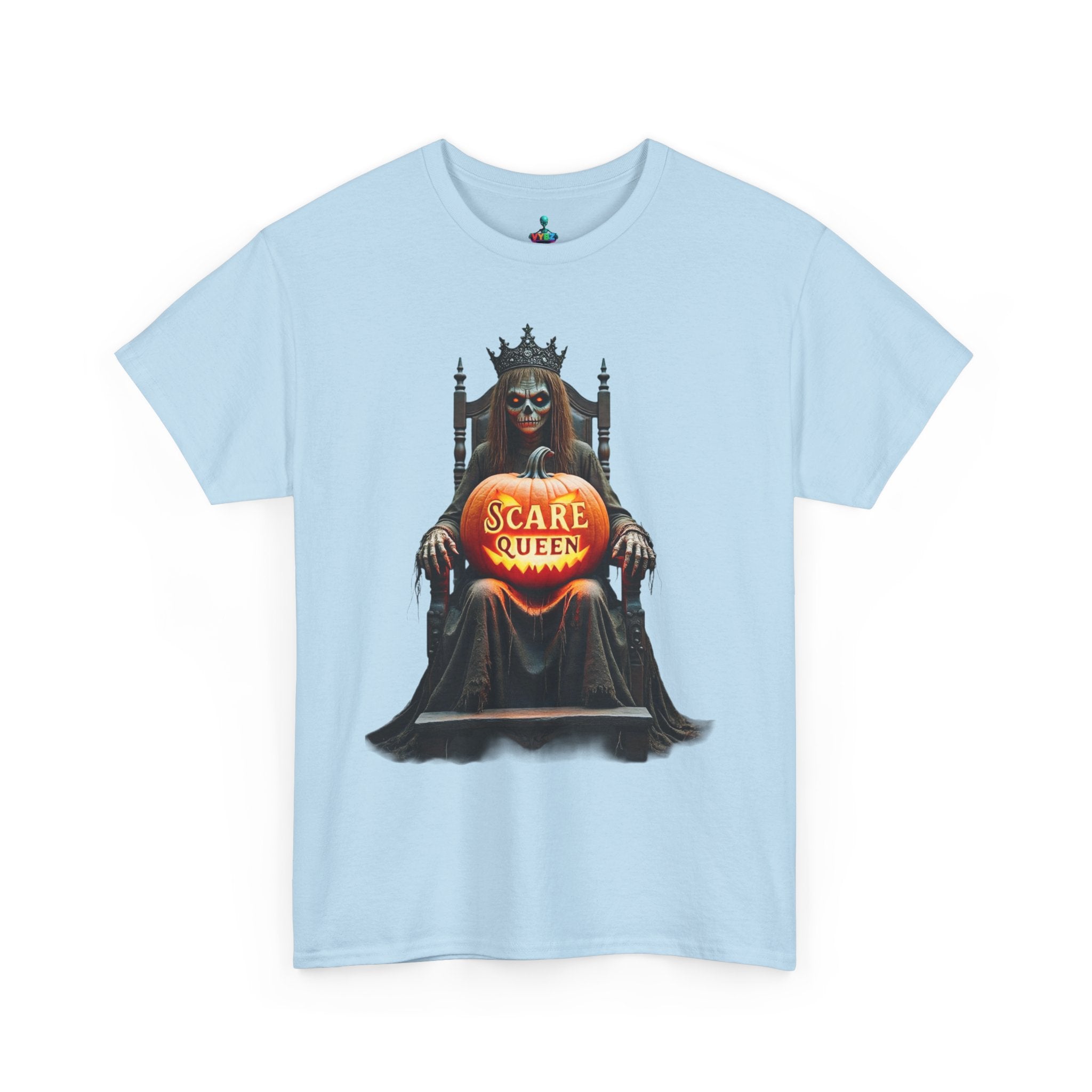 VYBZ Scare Queen Unisex Heavy Cotton Tee, Halloween T-Shirt, Horror Movie Fan Apparel, Gothic Fashion, Spooky Gift