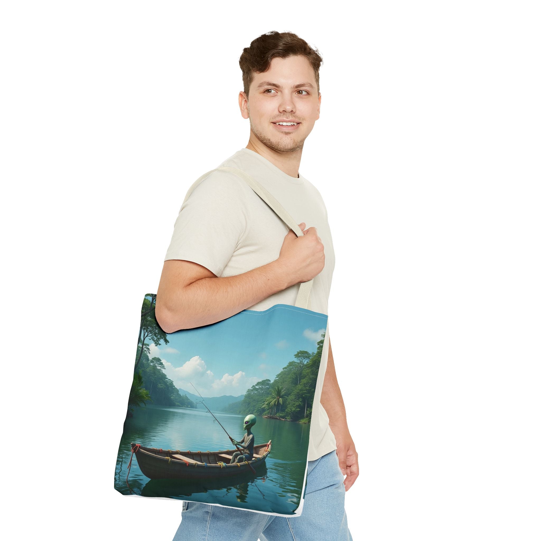 VYBZ Serene Alien Fishing Scenic Tote Bag