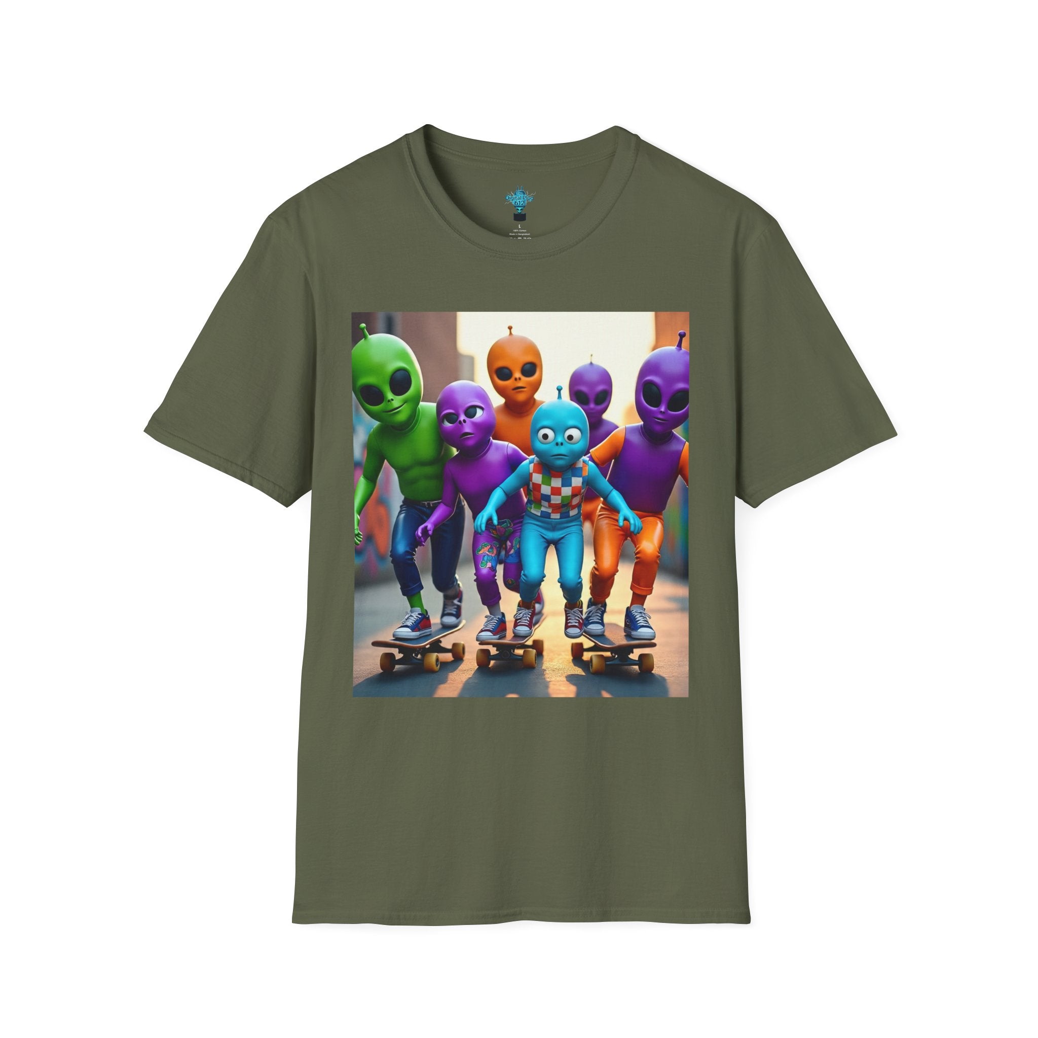 VYBZ Alien Skateboarder Unisex T-Shirt, Cool Graphic Tee for Skaters, Fun Summer Wear, Unique Gift for Kids and Teens, Vibrant Street [...]