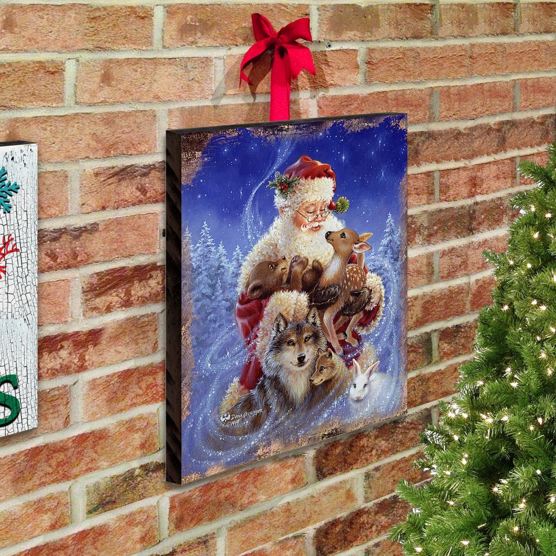 Santa Little Friends Art Wooden Wall Art by D. Gelsinger - Christmas Santa Snowman Decor - 95602B-9914-2
