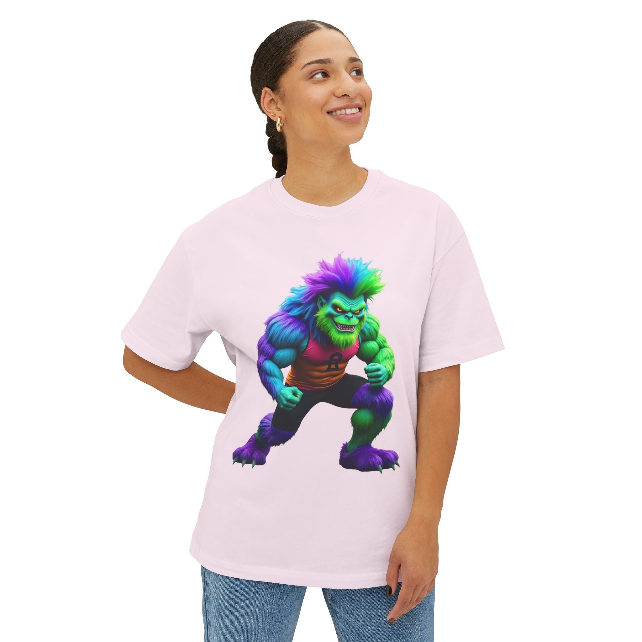 VYBZ Colorful Monster Graphic Tee, Fun Unisex Boxy Shirt, Casualwear for Kids & Adults, Gifts for Birthdays, Festivals, Summer Vibes, Streetwear