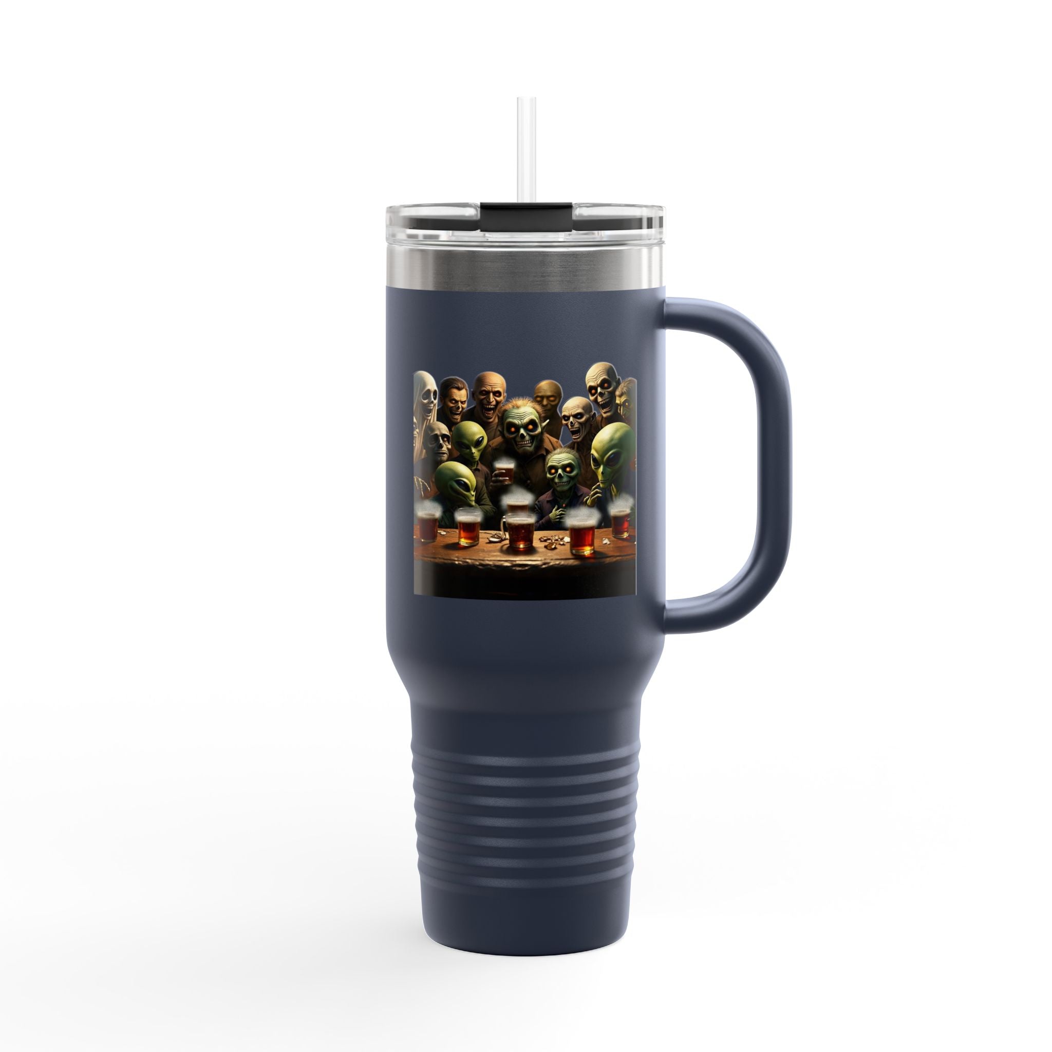 Travel Mug, Humorous Aliens Monsters Ghosts Design, 40oz