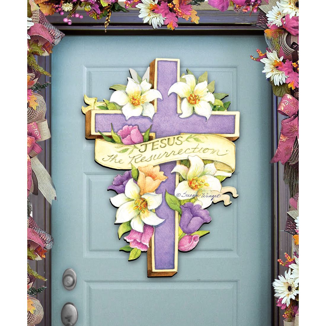 Easter Cross He is Risen Door Decor by Susan Winget - EasterSpring Decor - 8471303H-SW-0