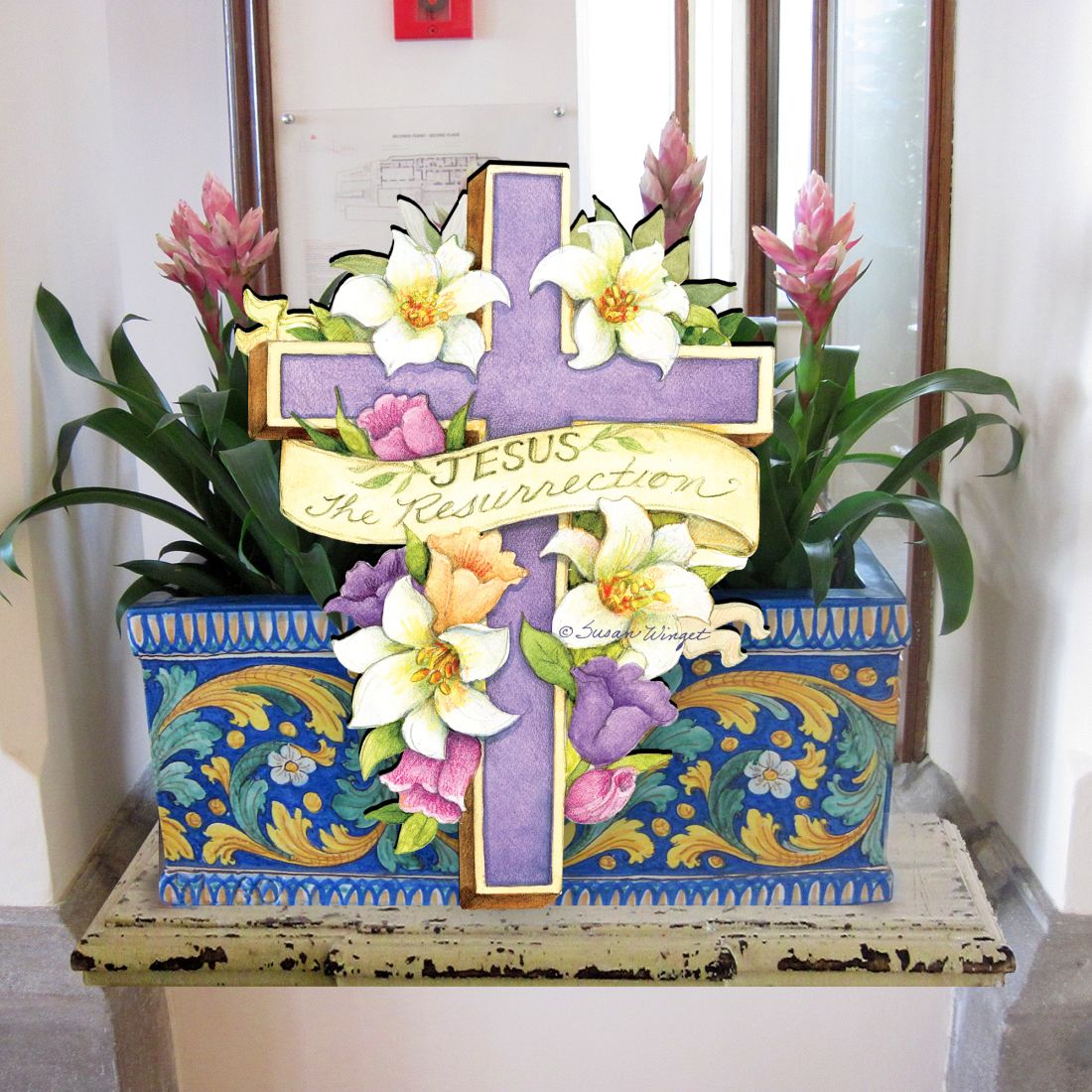 Easter Cross He is Risen Door Decor by Susan Winget - EasterSpring Decor - 8471303H-SW-1