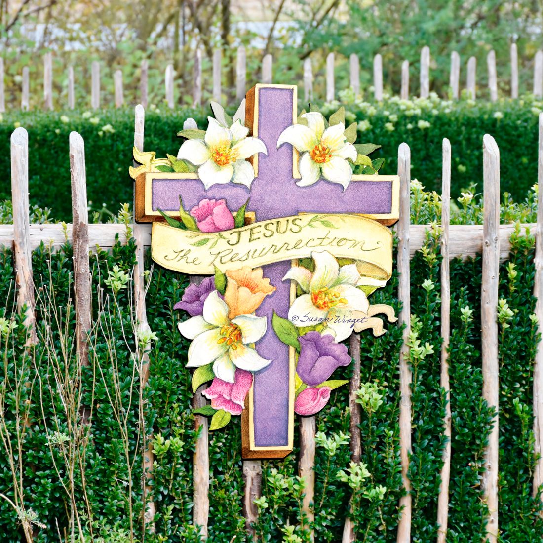Easter Cross He is Risen Door Decor by Susan Winget - EasterSpring Decor - 8471303H-SW-2