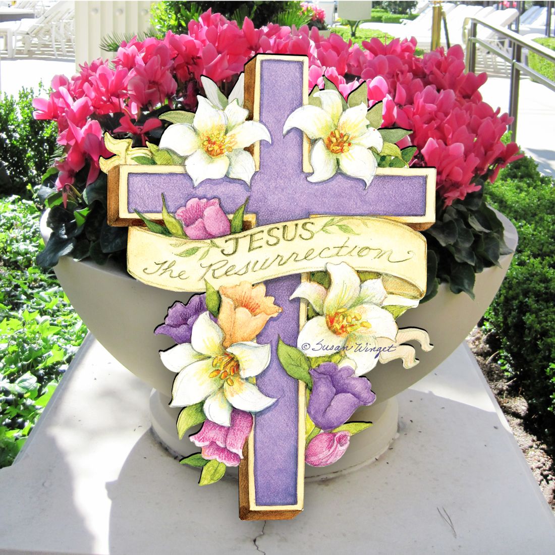 Easter Cross He is Risen Door Decor by Susan Winget - EasterSpring Decor - 8471303H-SW-3