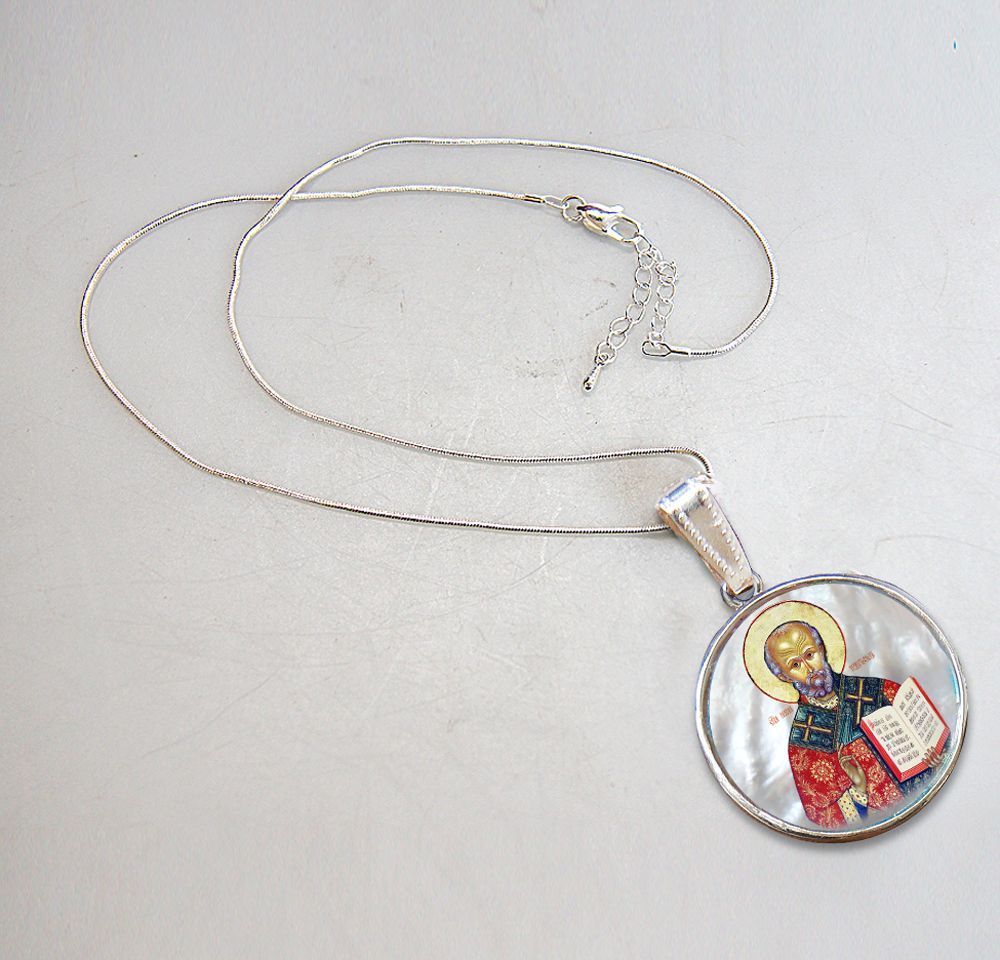 Saint Nicholas Silver Plated Mother of Pearl Necklace - 43021-2