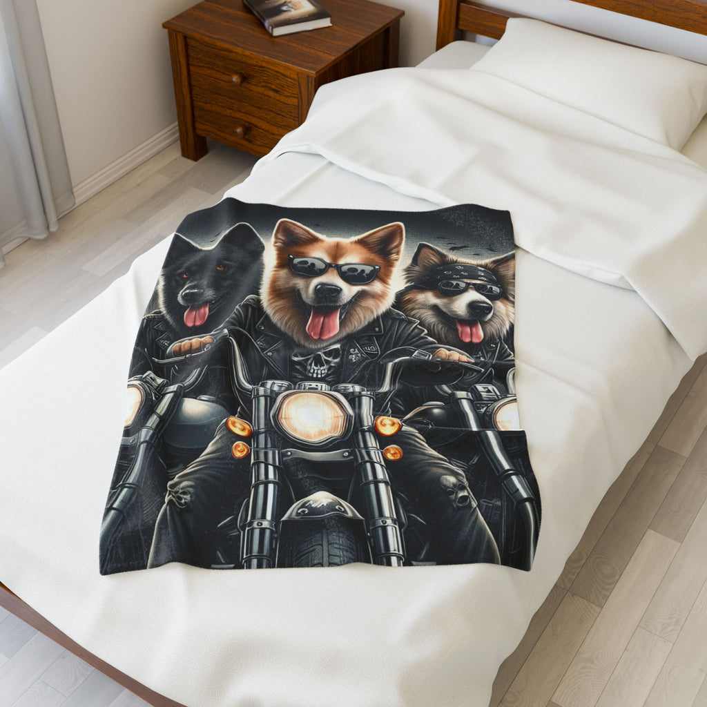 Motorcycle Dogs Velveteen Plush Blanket