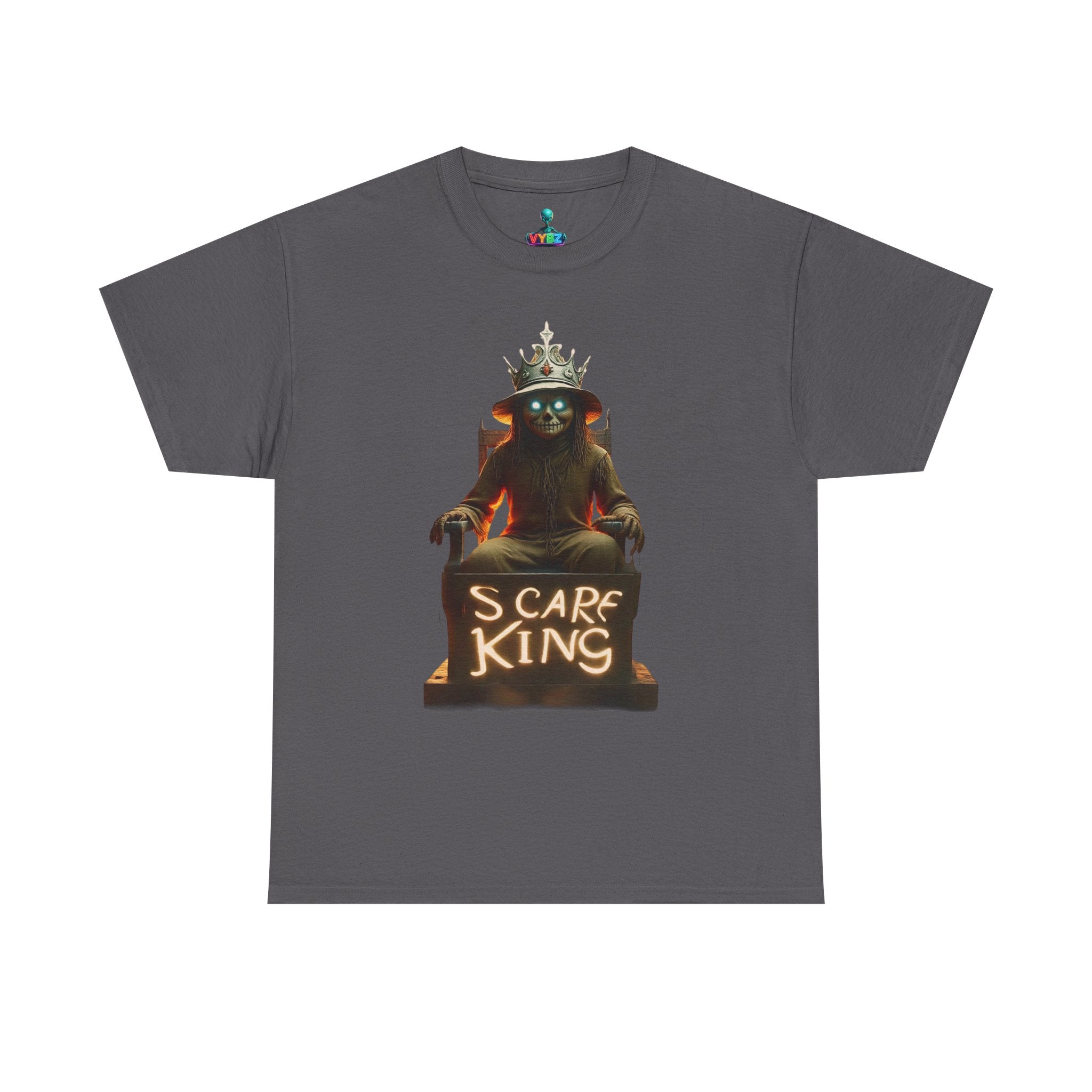 VYBZ Scare King Unisex Heavy Cotton Tee, Halloween Shirt, Horror Tee, Graphic T-Shirt, Scary Costume Top, Gift for Spooky Lovers