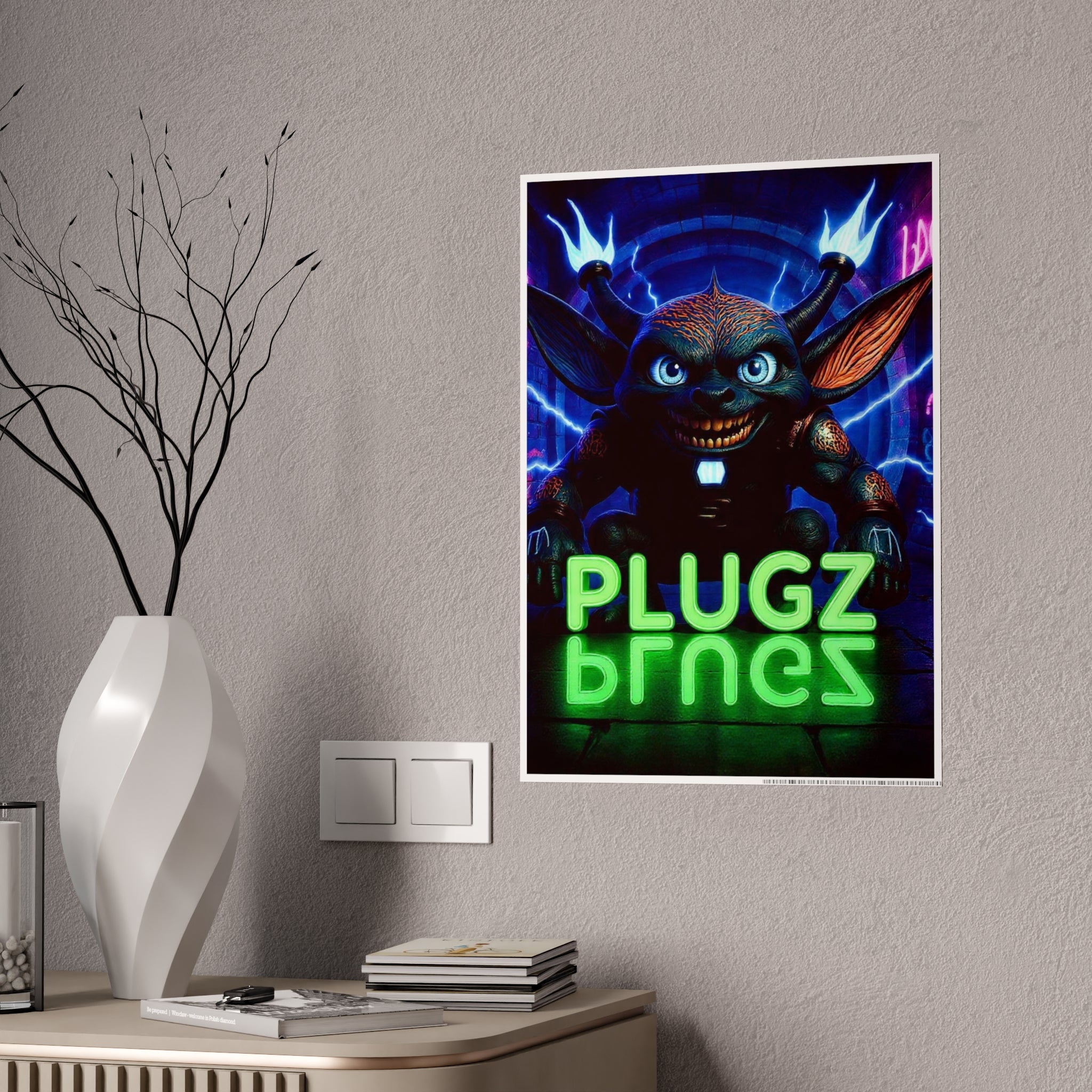Gloss Poster — Neon 'PLUGZ' Gremlin Wall Art (Glossy Poster)