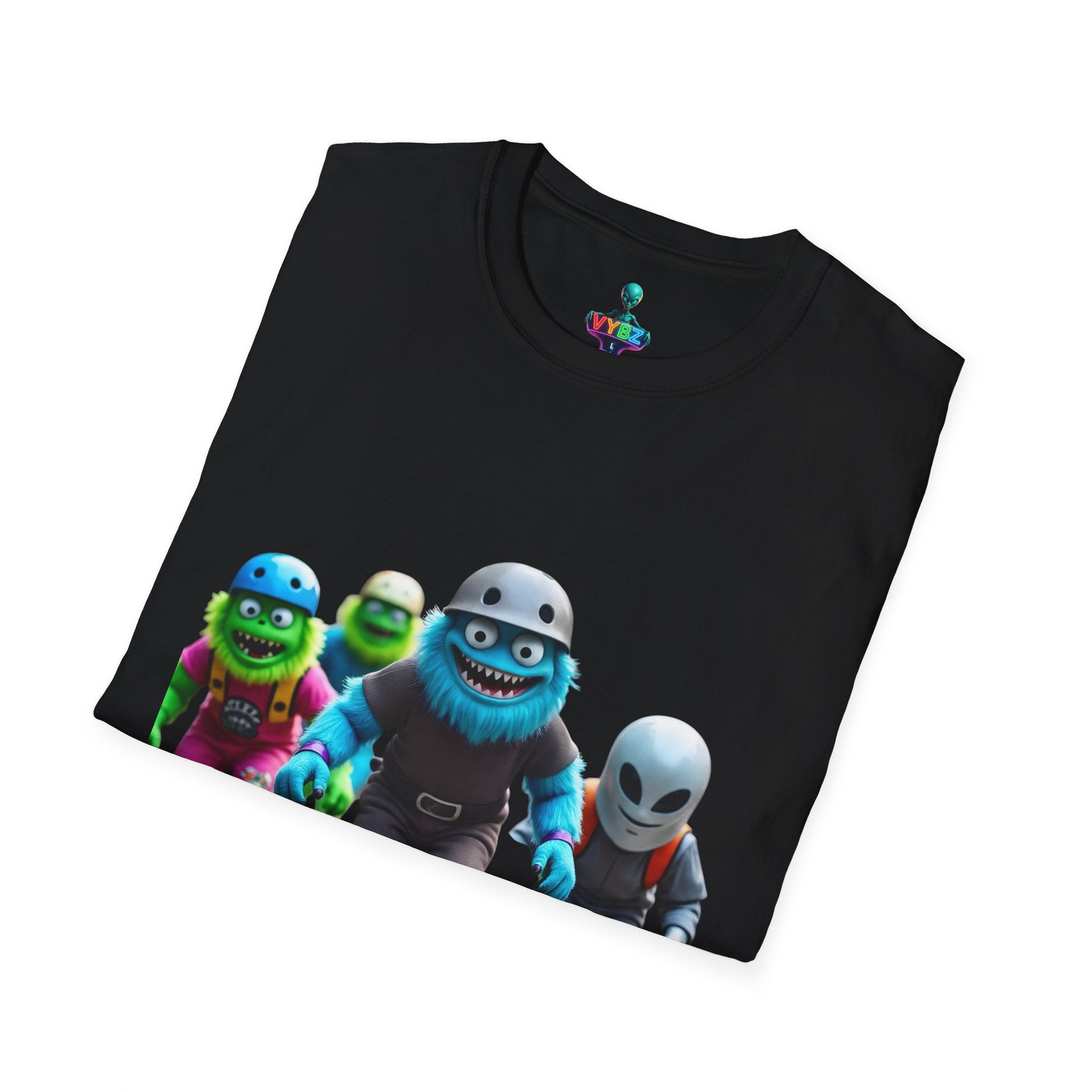 VYBZ Playful Cartoon Retro Skater T-Shirt, Fun Streetwear, Unisex Tee for Kids and Adults, Summer Outfits, Gift for Skateboarding Enthusiasts