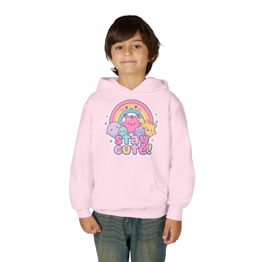 Youth Hoodie — 'Stay Cute!' Pastel Rainbow Kawaii Graphic