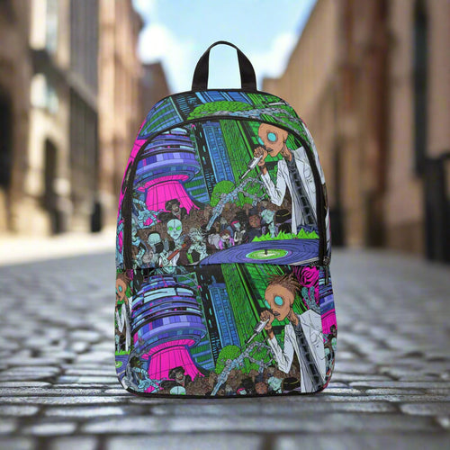 Alien DJ Unisex Fabric Backpack | Cool Graphic Bag for Music Lovers, Back to School, travel, Gift for Gamers, Unique Design