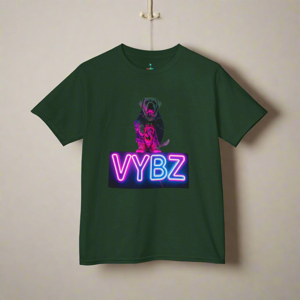 VYBZ Kids Graphic Tee, Neon Dog Shirt, Fun Casual Wear, Birthday Gift, Cool Kids Apparel, Summer Vacation Top