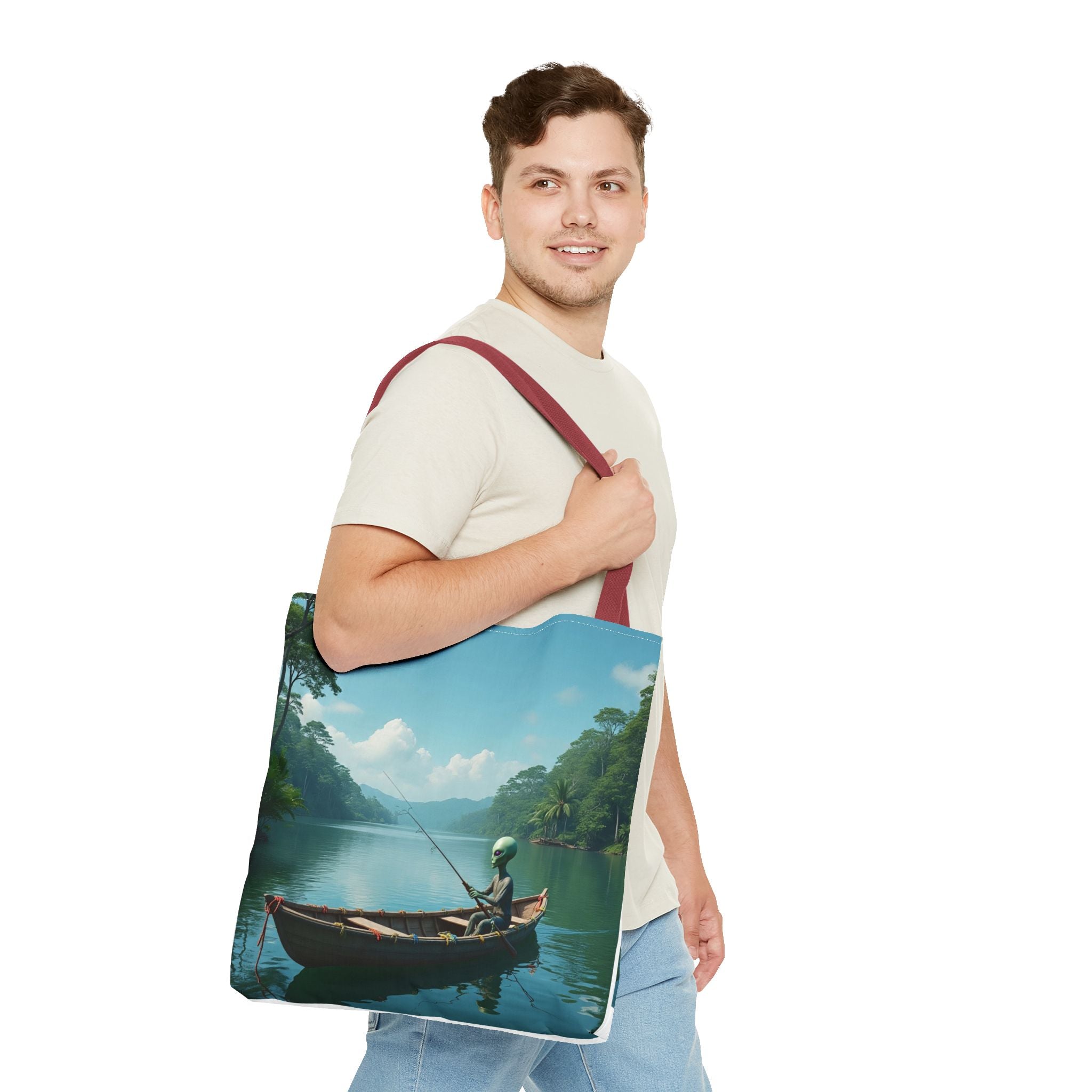 VYBZ Serene Alien Fishing Scenic Tote Bag