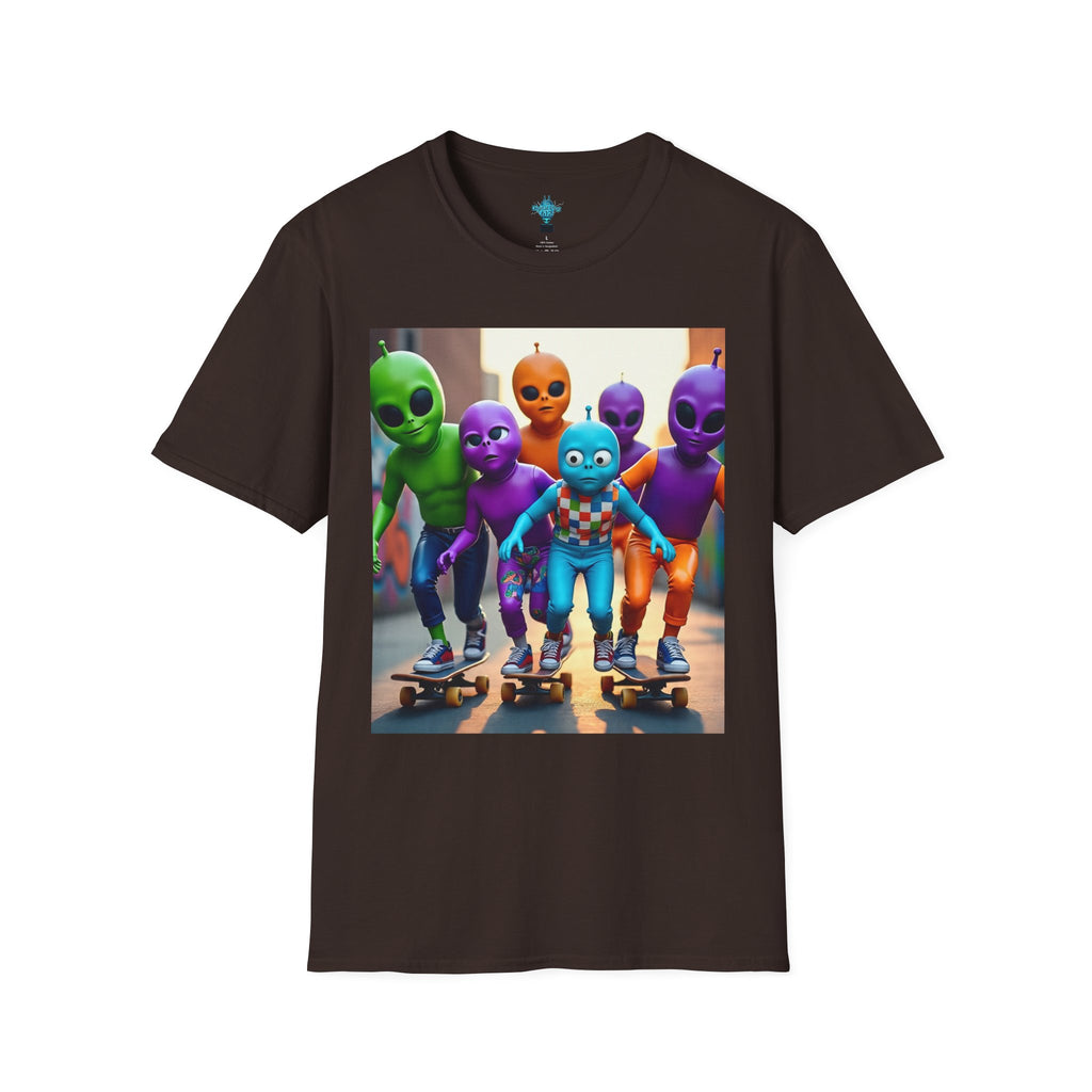 VYBZ Alien Skateboarder Unisex T-Shirt, Cool Graphic Tee for Skaters, Fun Summer Wear, Unique Gift for Kids and Teens, Vibrant Street [...]