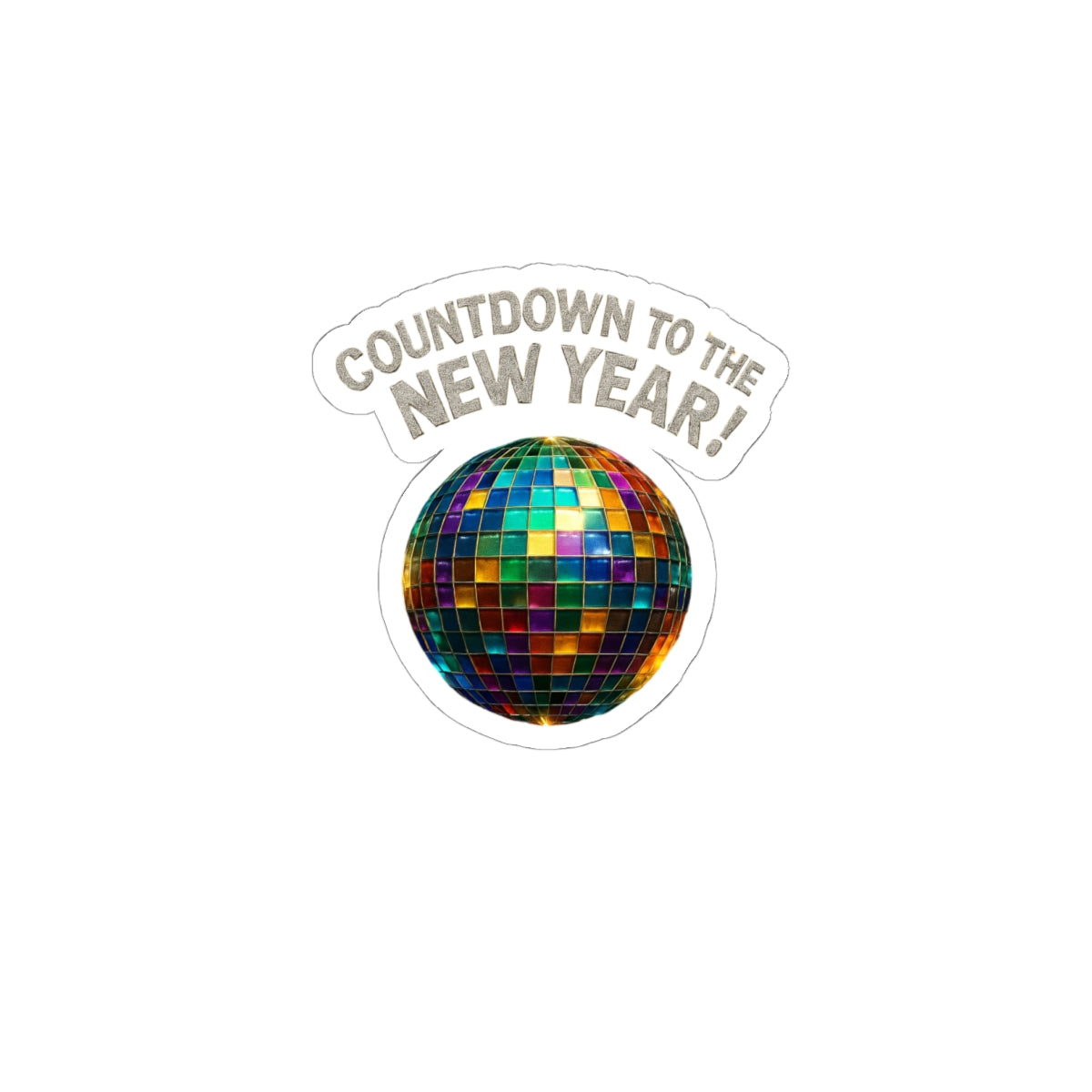 New Year Countdown Kiss-Cut Sticker — Disco Ball Party Decor