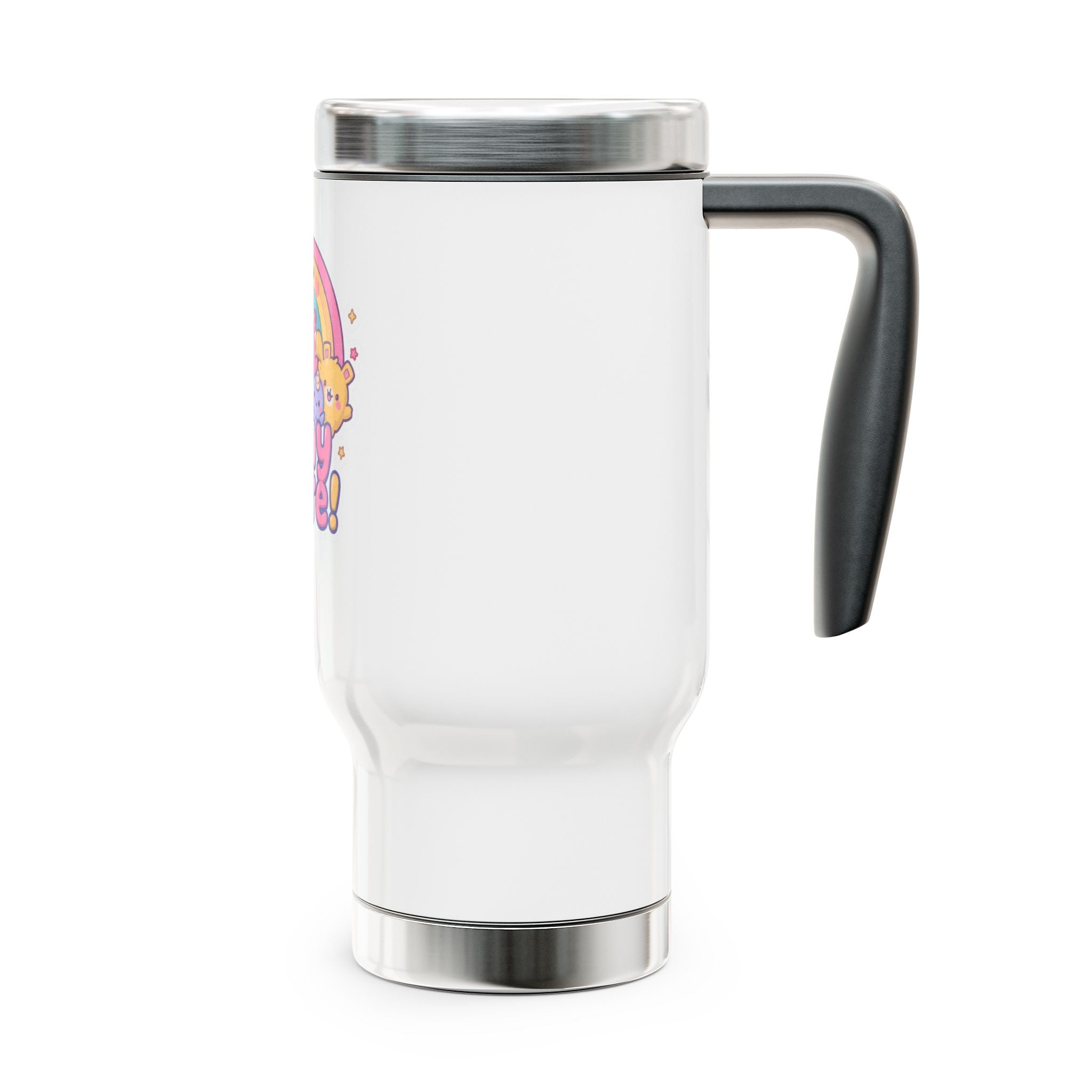 Stay Cute! Rainbow Kawaii Travel Mug — 14oz Stainless Steel with Handle